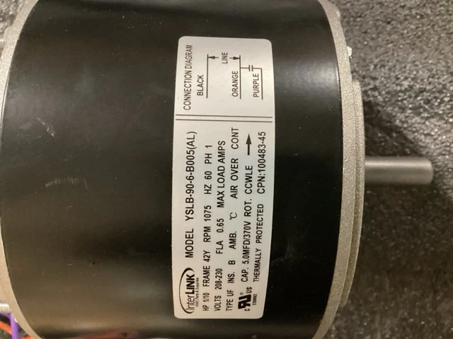 1/10 HP Condenser Fan Motor; 208-230/60/1, 1075 RPM