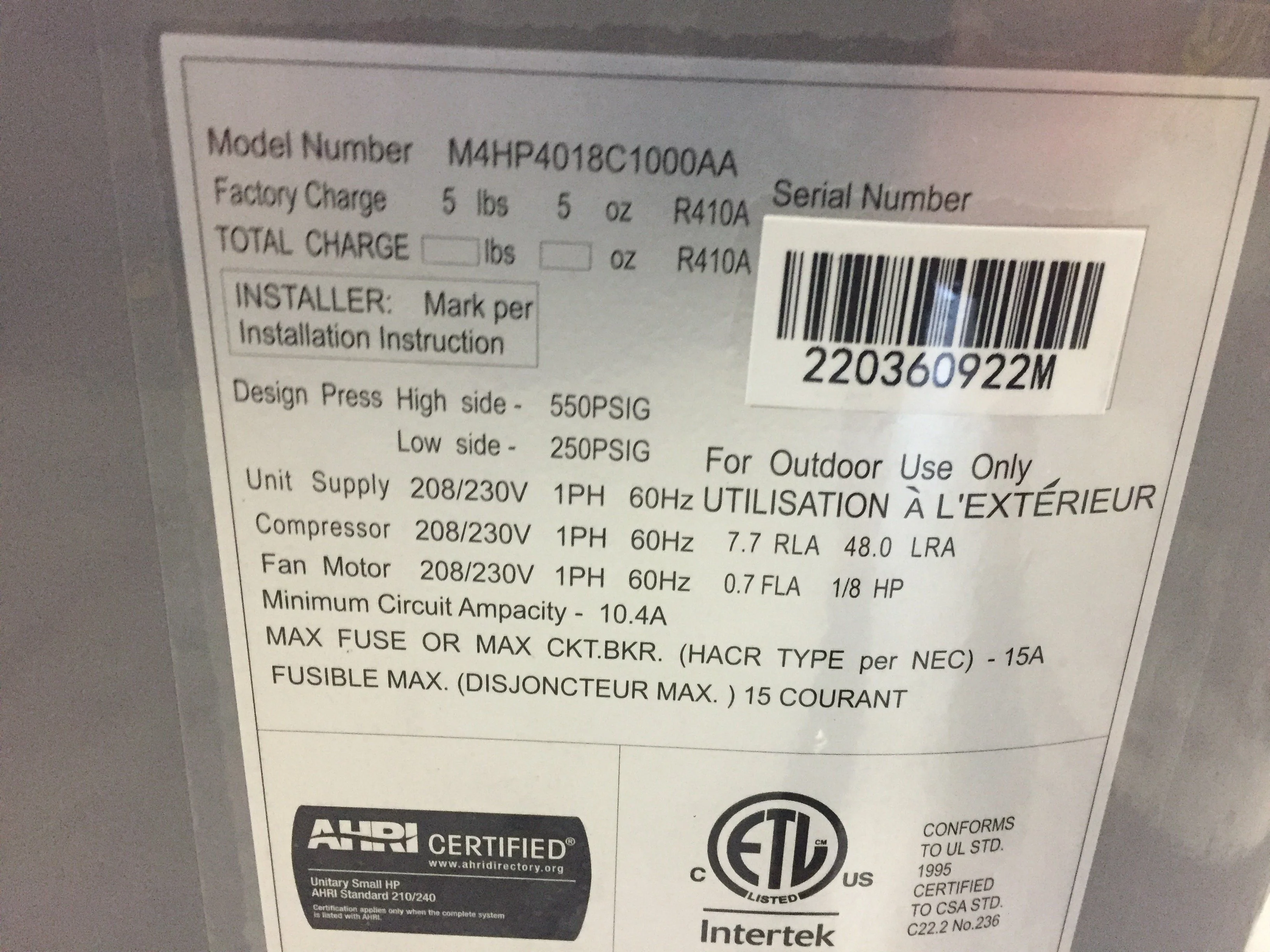 1.5 Ton Split-System Heat Pump 208-230/60/1 R-410A 14 Seer - Image 5