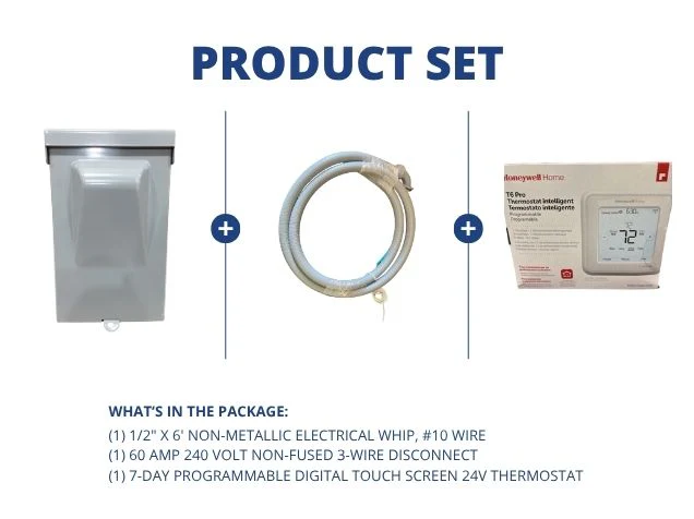 1/2" X 6' Electrical Whip with 60A 240V Non-Fused 3-Wire Disconnect and Programmable 24V Thermostat