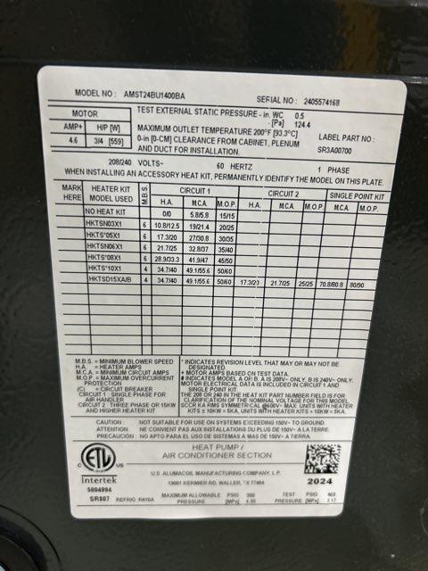 1.5 Ton 1-Stg SS Air Conditioner R-410A, 14.3 SEER2 with 2 Ton AC/HP ECM Multiposition Air Handler - Image 3