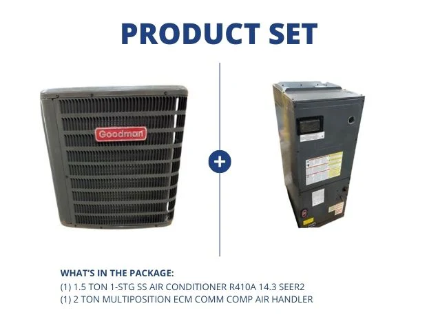 1.5 Ton 1-Stg SS Air Conditioner R410A 14.3 SEER2 with 2 Ton Multiposition ECM Comm Comp Air Handler