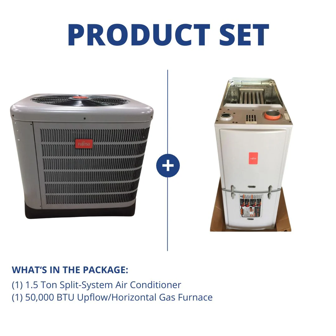 1.5 Ton 16 SEER AC Unit and 50,000 BTU Furnace; Upflow/Horizontal, 80%