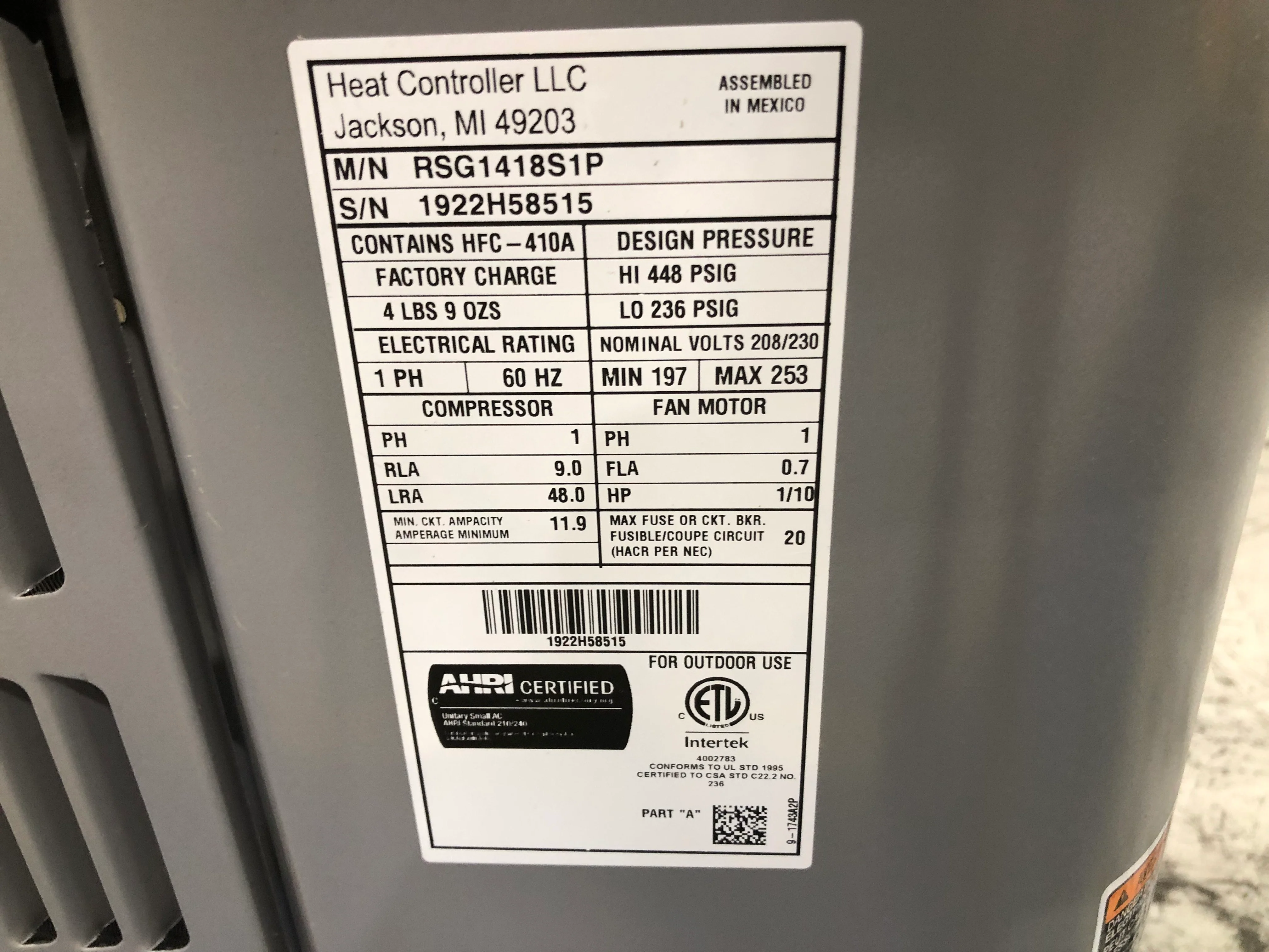 1.5 Ton Split-System Air Conditioner 208-230/60/1 R-410A 14 Seer - Image 4