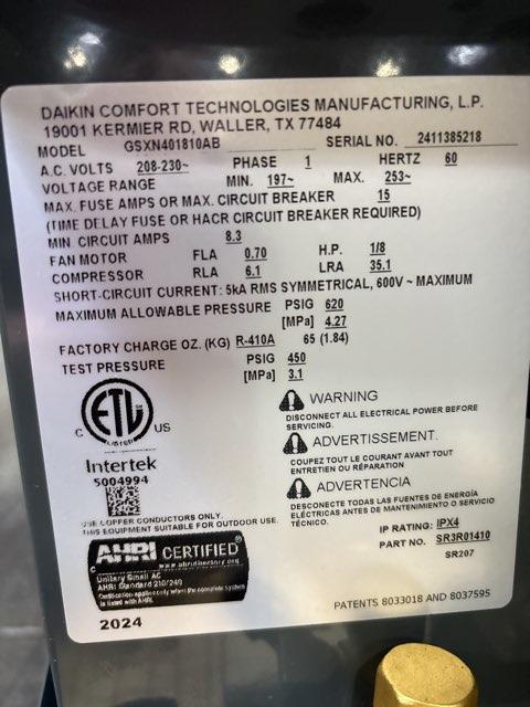 1.5 Ton Split-System Air Conditioner 208-230/60/1 R410A 14.3 Seer - Image 4