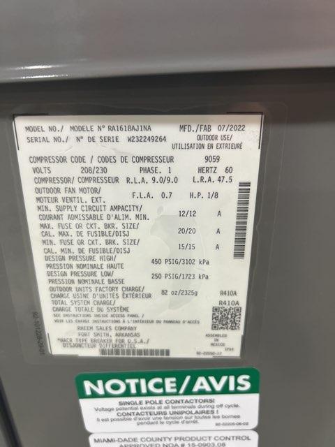1.5 Ton Split-System Air Conditioner 208-230/60/1 R410A 16 SEER - Image 2