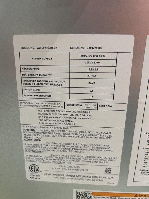 1.5 Ton Wall Mounted ECM Air Handler with 3KW Heat 208-240/60/1 and 1.5 Ton 1-Stg SS HP 14.3 SEER2 - Image 2