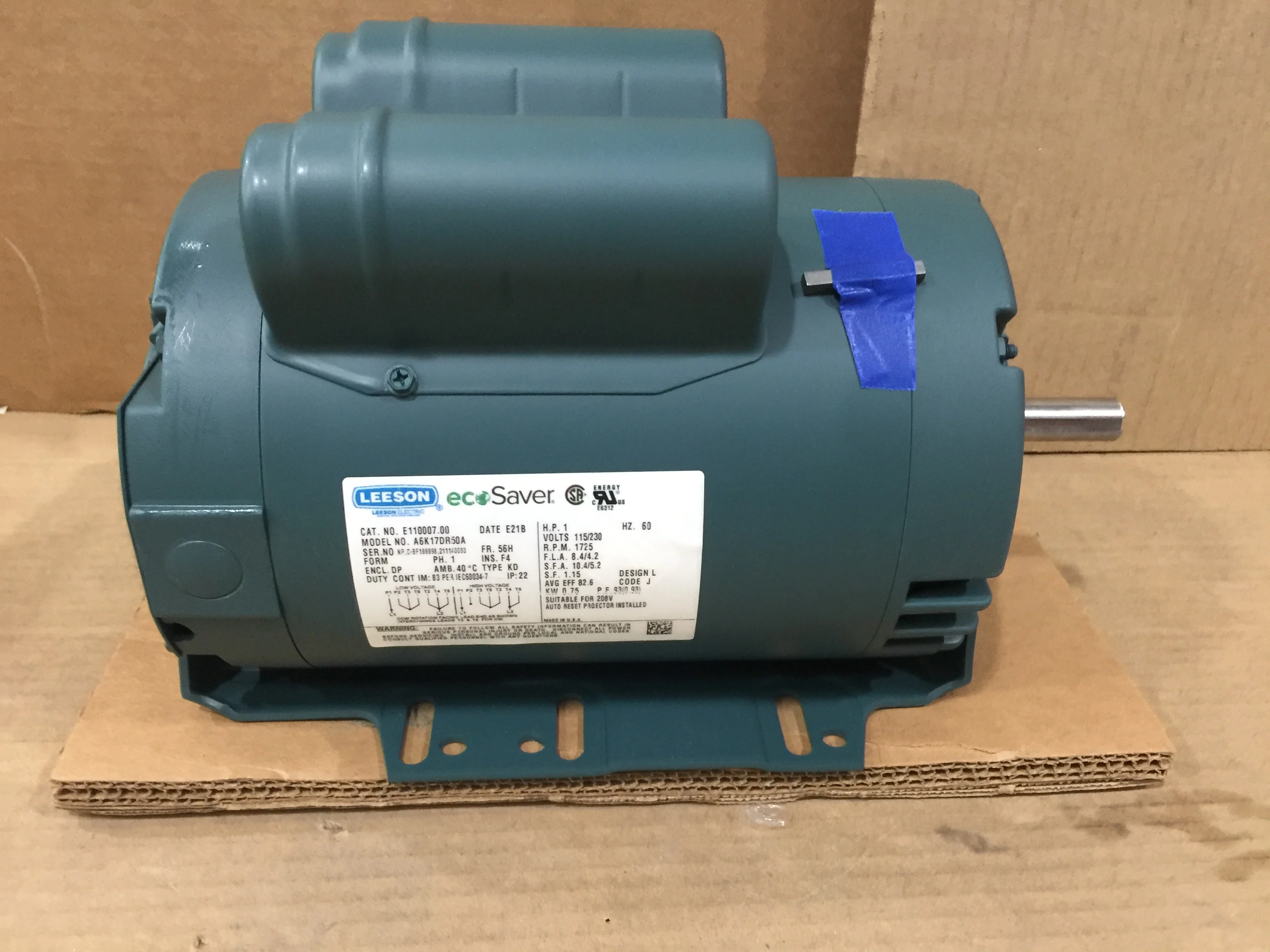 1 HP General Purpose Eco Saver Motor; 115/230/60/1, 1725 RPM - Image 2