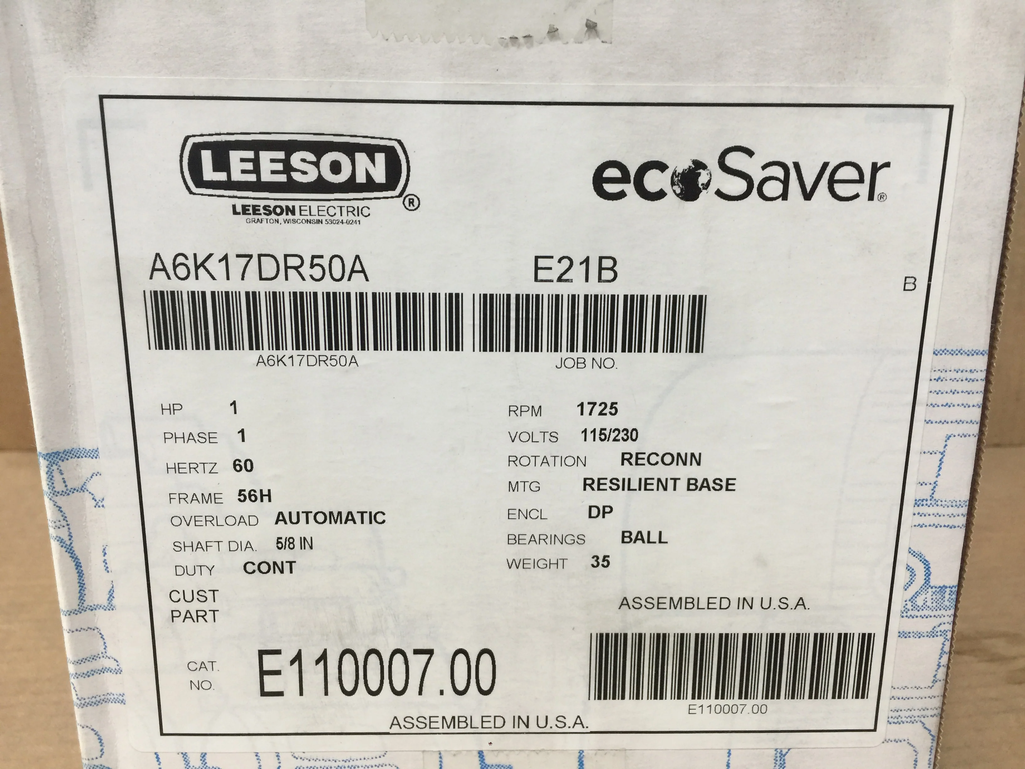1 HP General Purpose Eco Saver Motor; 115/230/60/1, 1725 RPM - Image 7