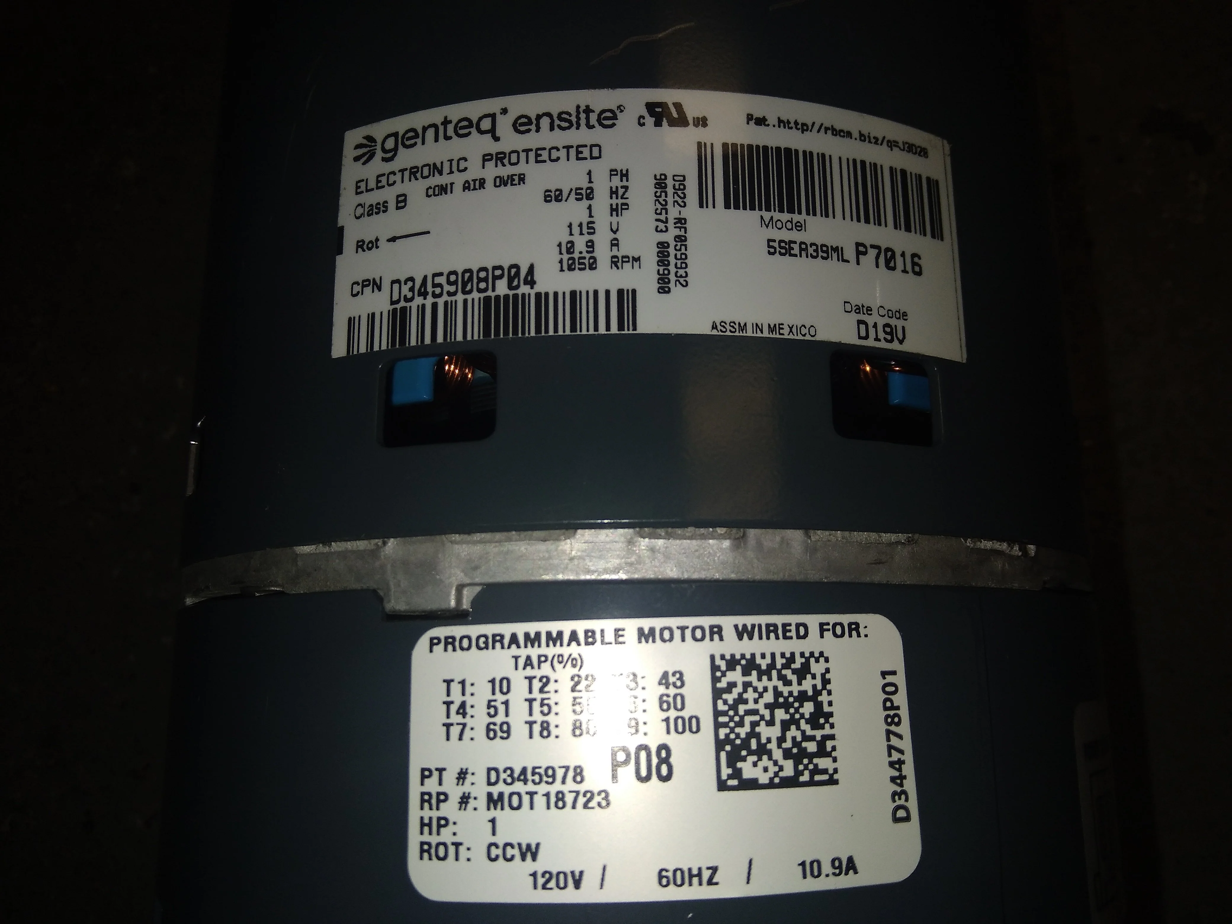 1 HP Programmed ECM Motor 115/50-60/1 RPM 1050 1 Speed - Image 3
