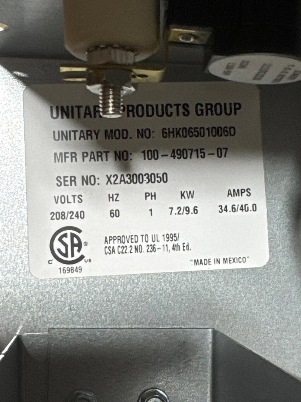 10 KW Electric Heat Kit without Breaker 208/240/60/1 - Image 4