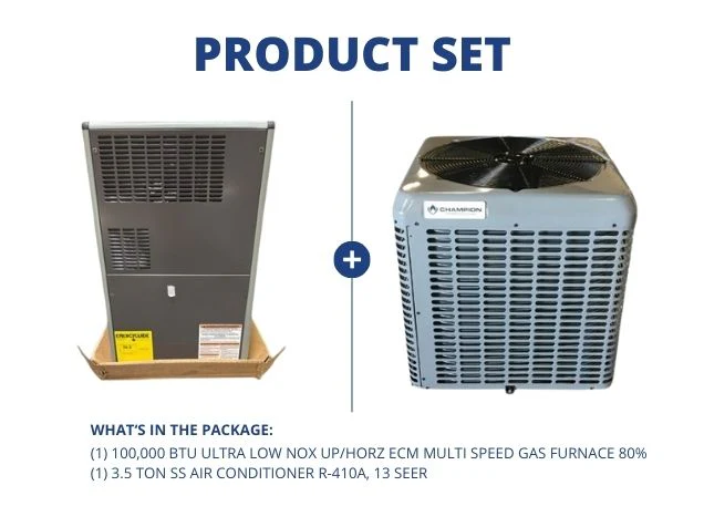 100,000 BTU Ultra Low NOx Up/Horz ECM Multi Speed Gas Furnace 80% and 3.5 Ton SS AC R-410A, 13 SEER