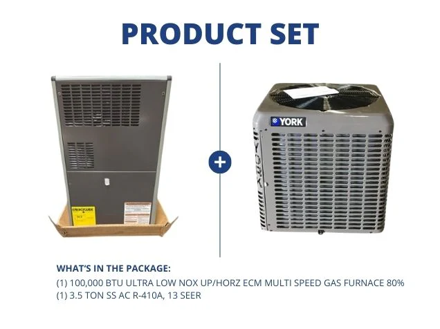 100,000 BTU Ultra Low NOx Up/Horz ECM Multi Speed Gas Furnace 80% and 3.5 Ton SS AC R-410A, 13 SEER