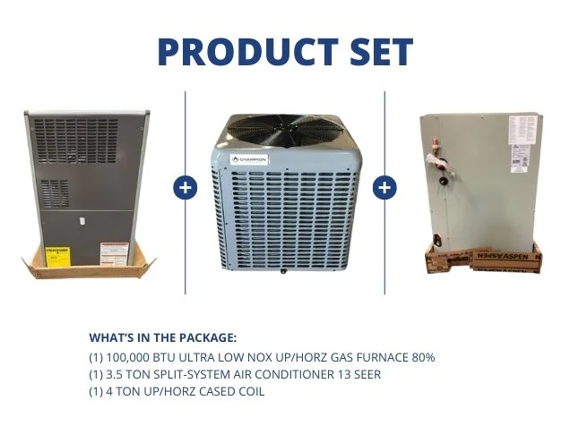 100,000 BTU Ultra Low NOx Up/Horz Gas Furnace 80%, 3.5 Ton SS AC 13 SEER, 4 Ton Up/Horz Cased Coil