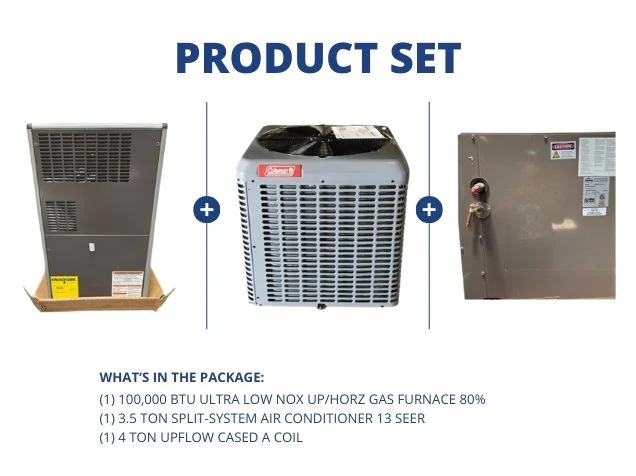 100,000 BTU Ultra Low NOx Up/Horz Gas Furnace 80%, 3.5 Ton SS AC 13 SEER, 4 Ton Upflow Cased A Coil