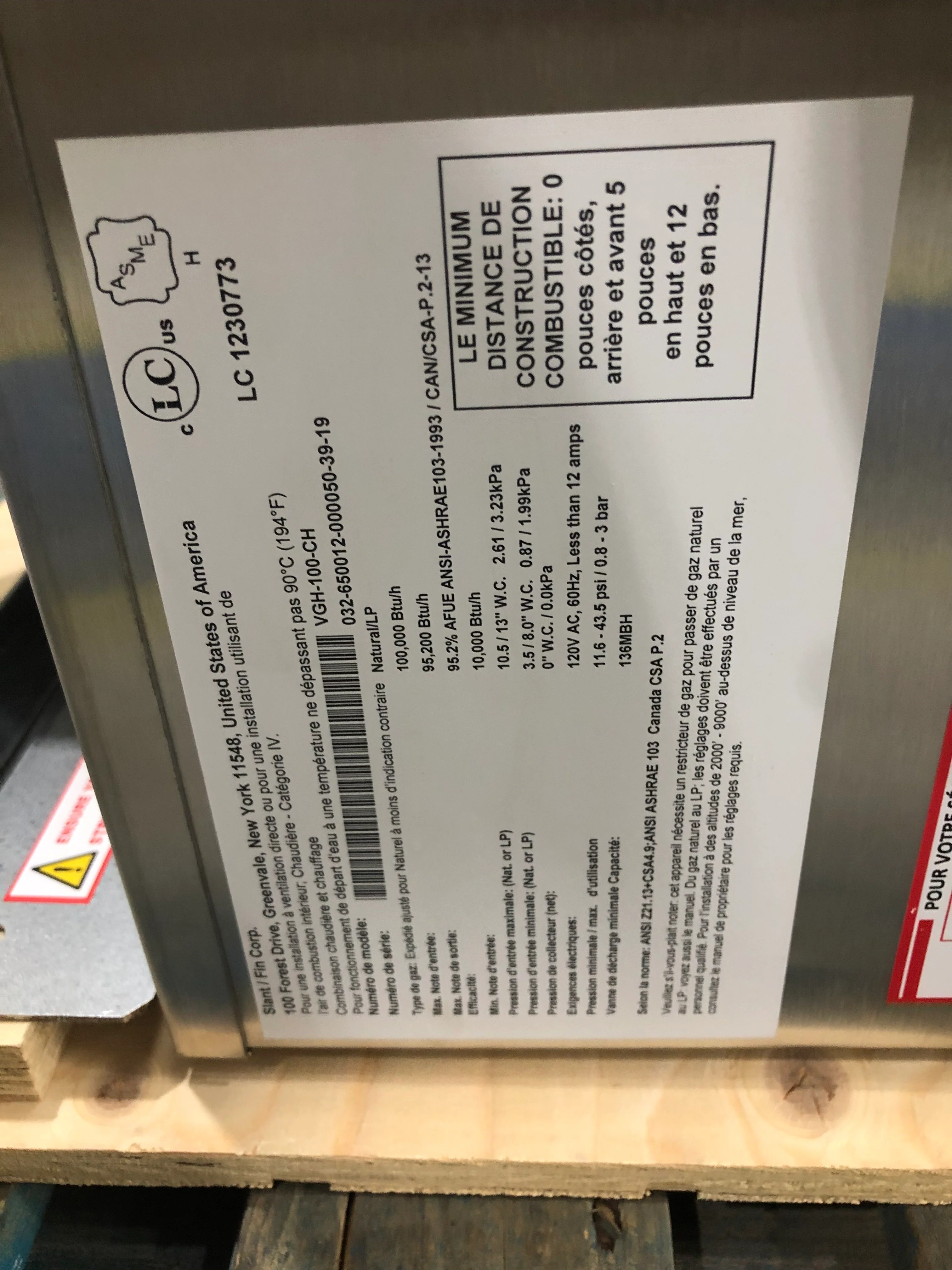 100,000 BTU Wall Mnt Stnl Steel Hi Eff Mod Cond Dir Vent Gas Hot Water Boiler, 95.2% 120/60/1 - Image 7