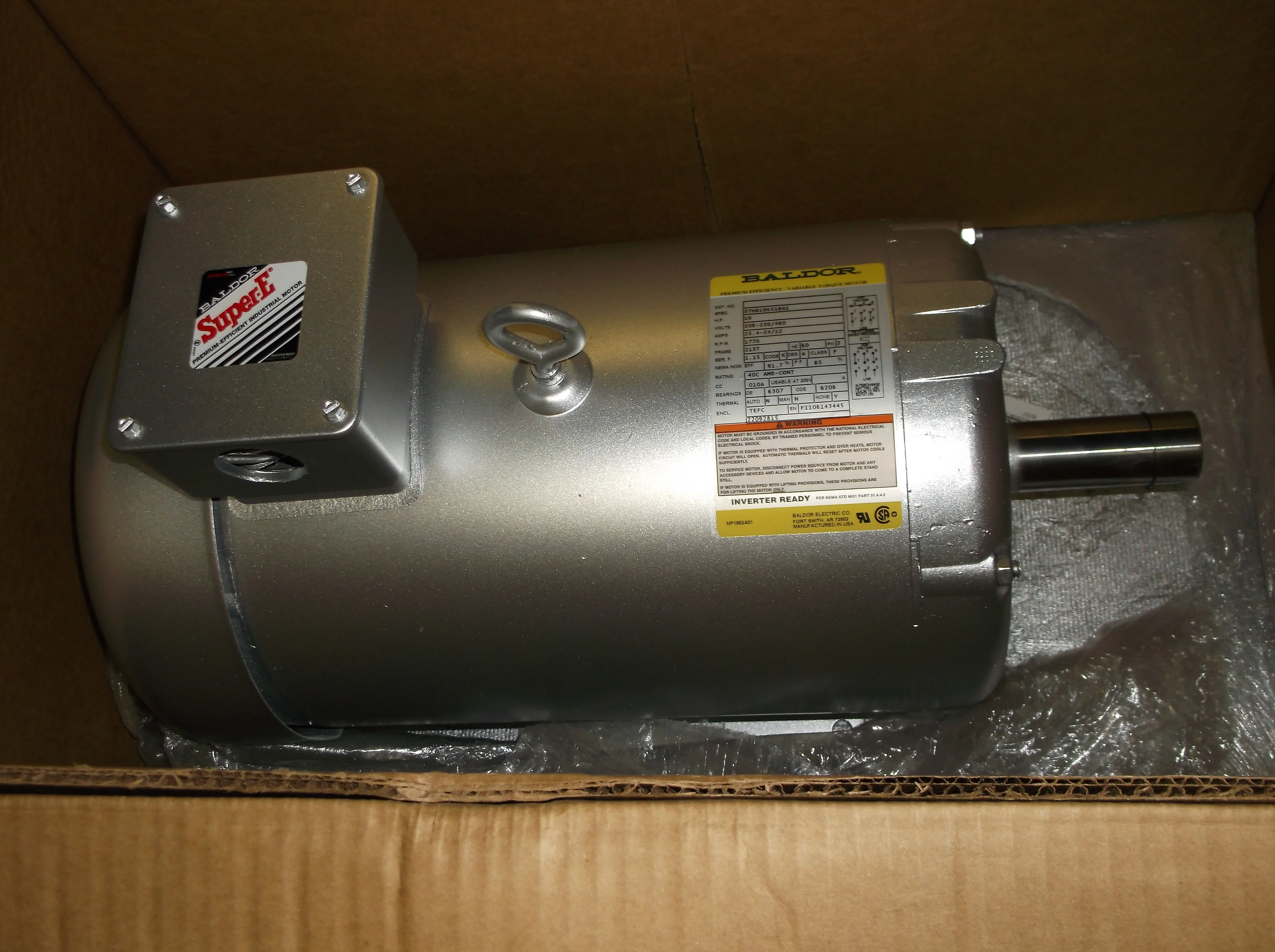 10HP Super-E Premium-Efficient Industrial Motor Inverter Ready 208-230-460/60/3 RPM:1770/1-Speed
