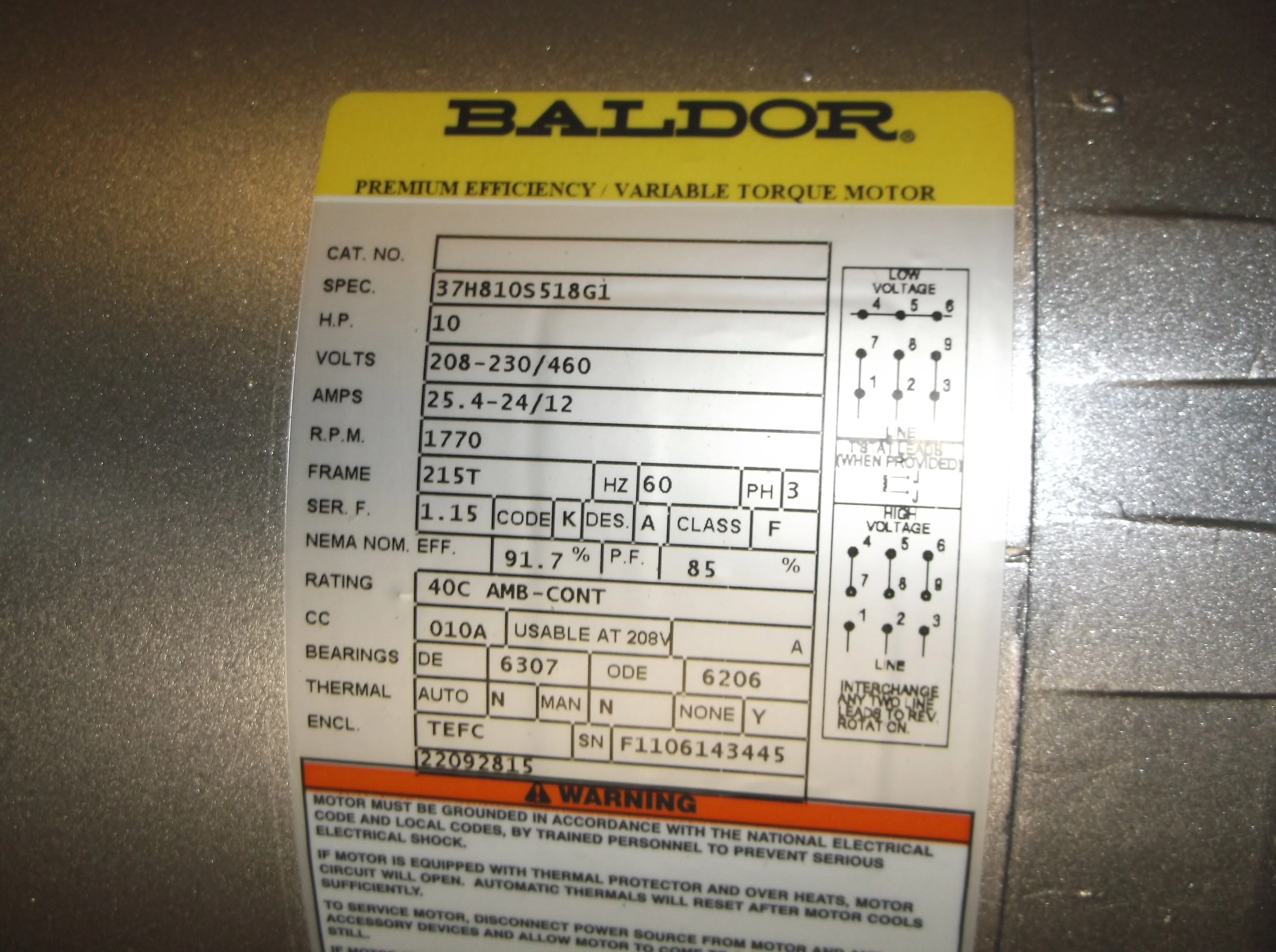 10HP Super-E Premium-Efficient Industrial Motor Inverter Ready 208-230-460/60/3 RPM:1770/1-Speed - Image 8
