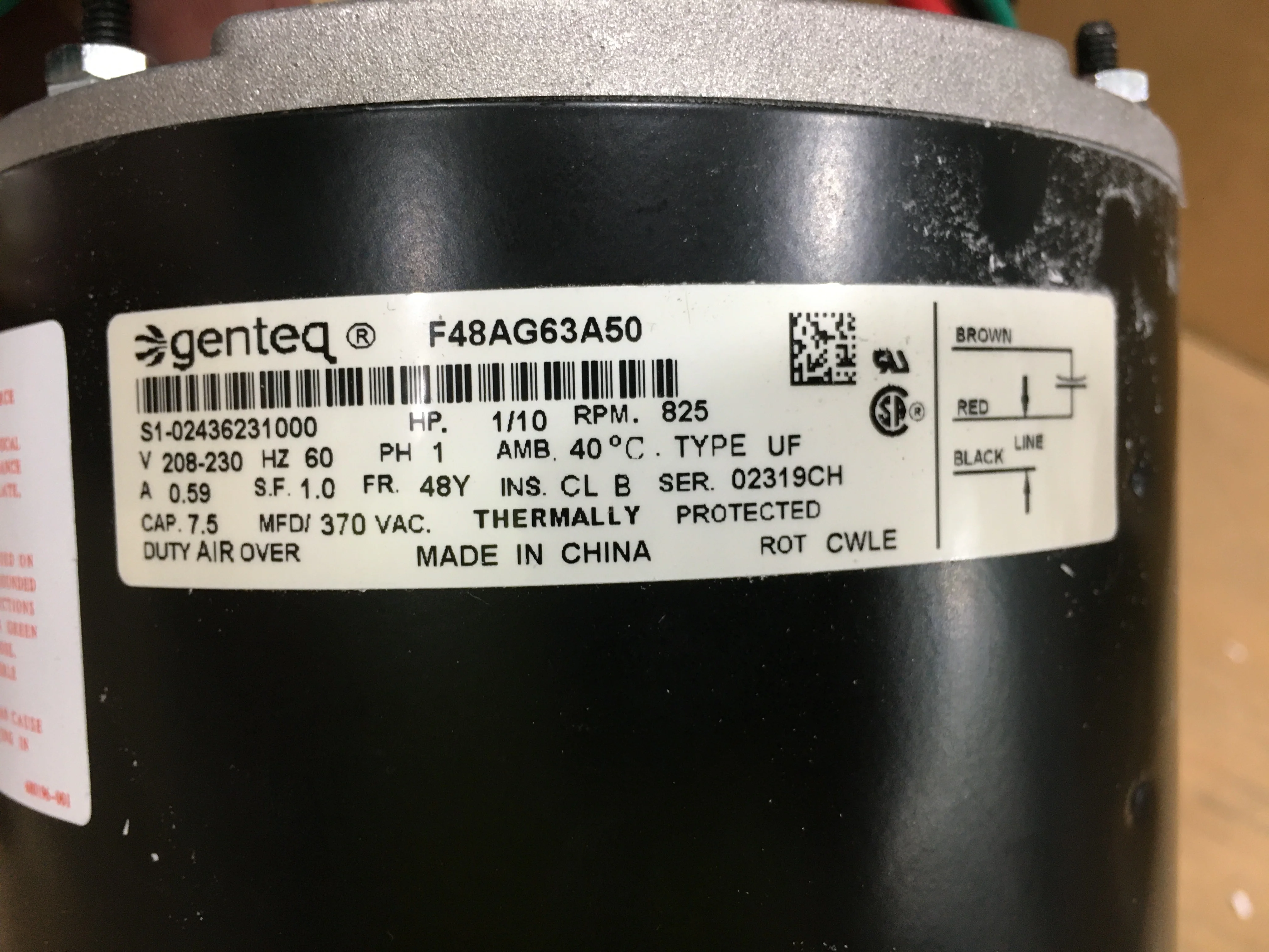 1/10 HP Blower Motor 208-230/60/1 825 RPM 1 Speed - Image 5