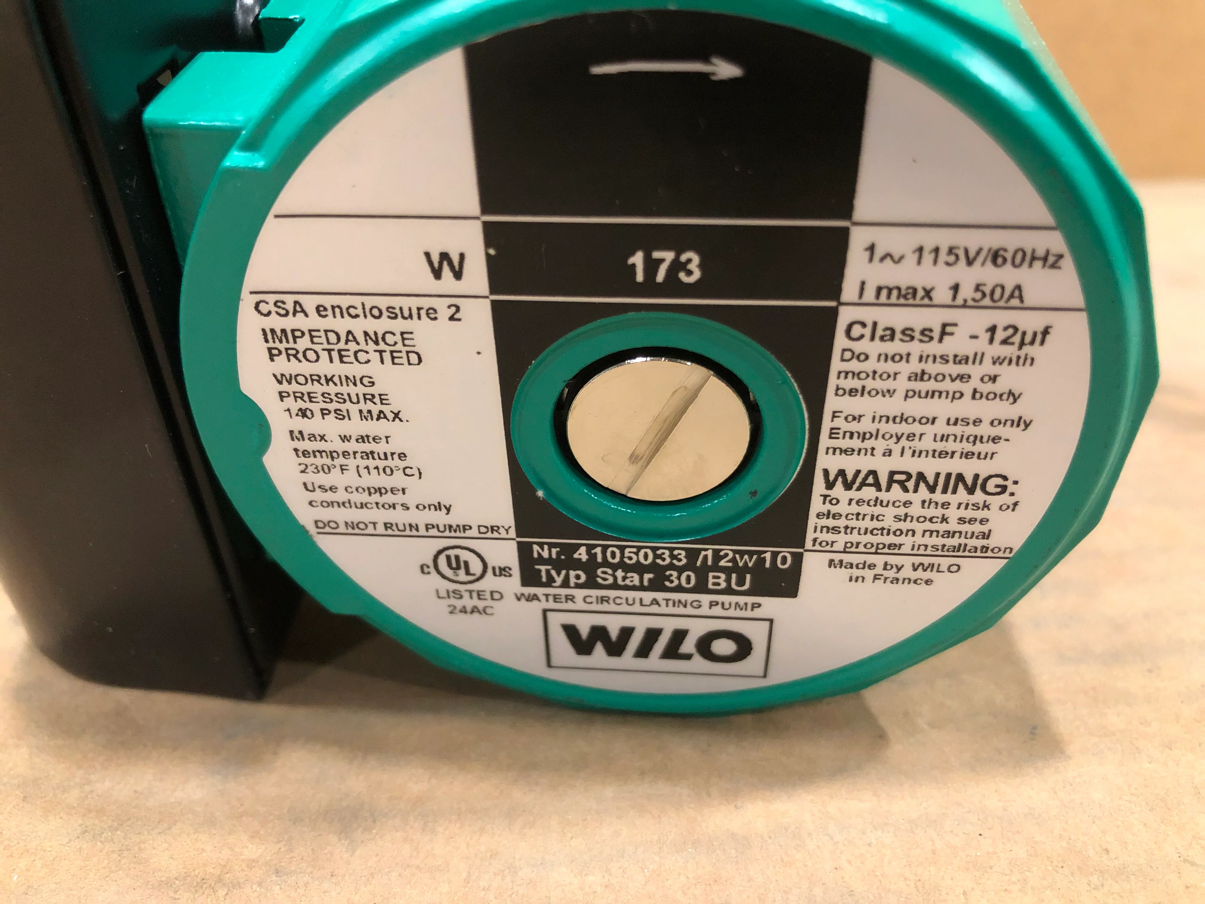 1/12 HP 1 Speed Bronze Circulating Pump 115/60/1 26 GPM - Image 2