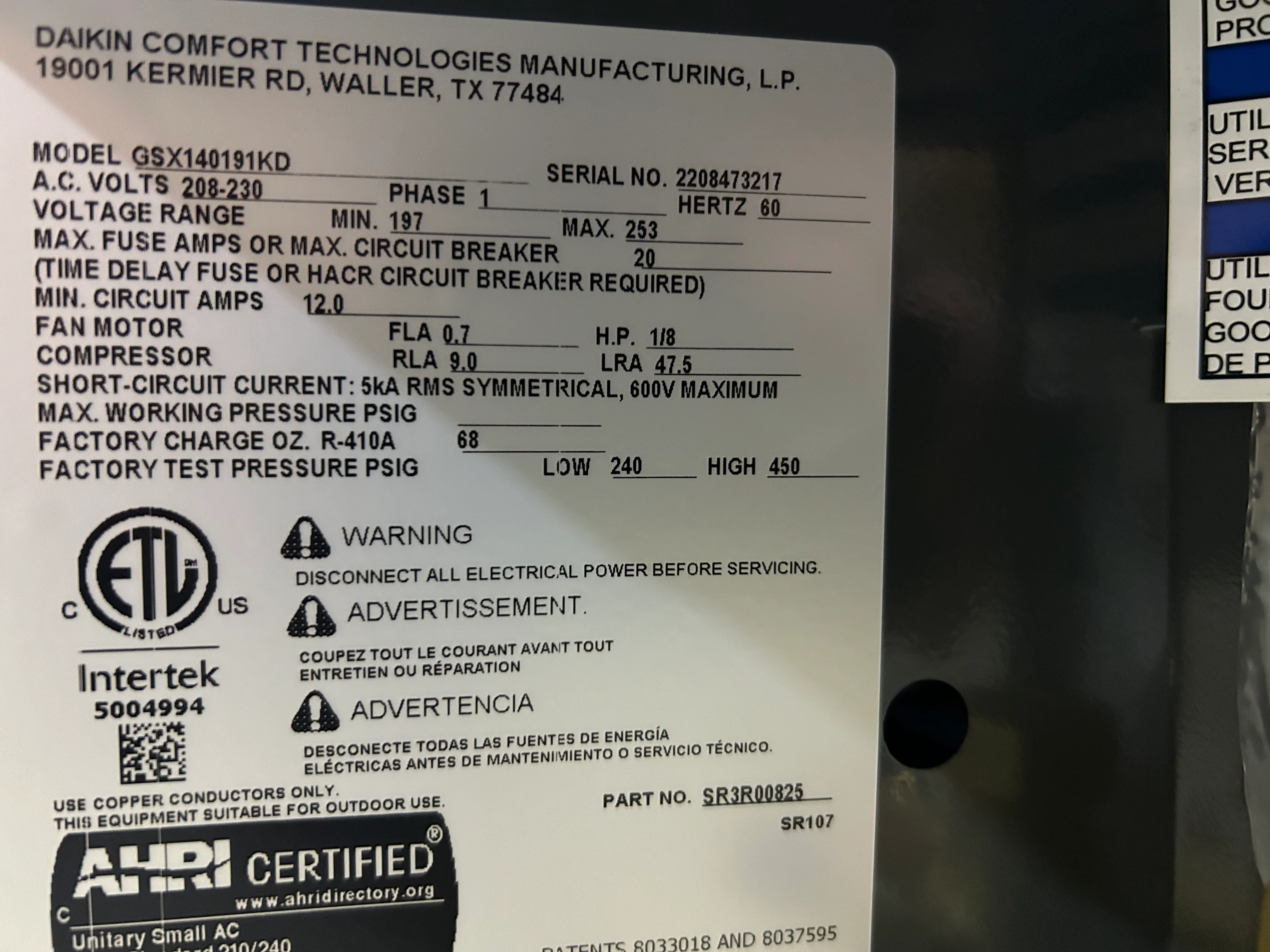 1.5 Ton Split System Air Conditioner, 208-230/60/1 R-410A 14-Seer - Image 4