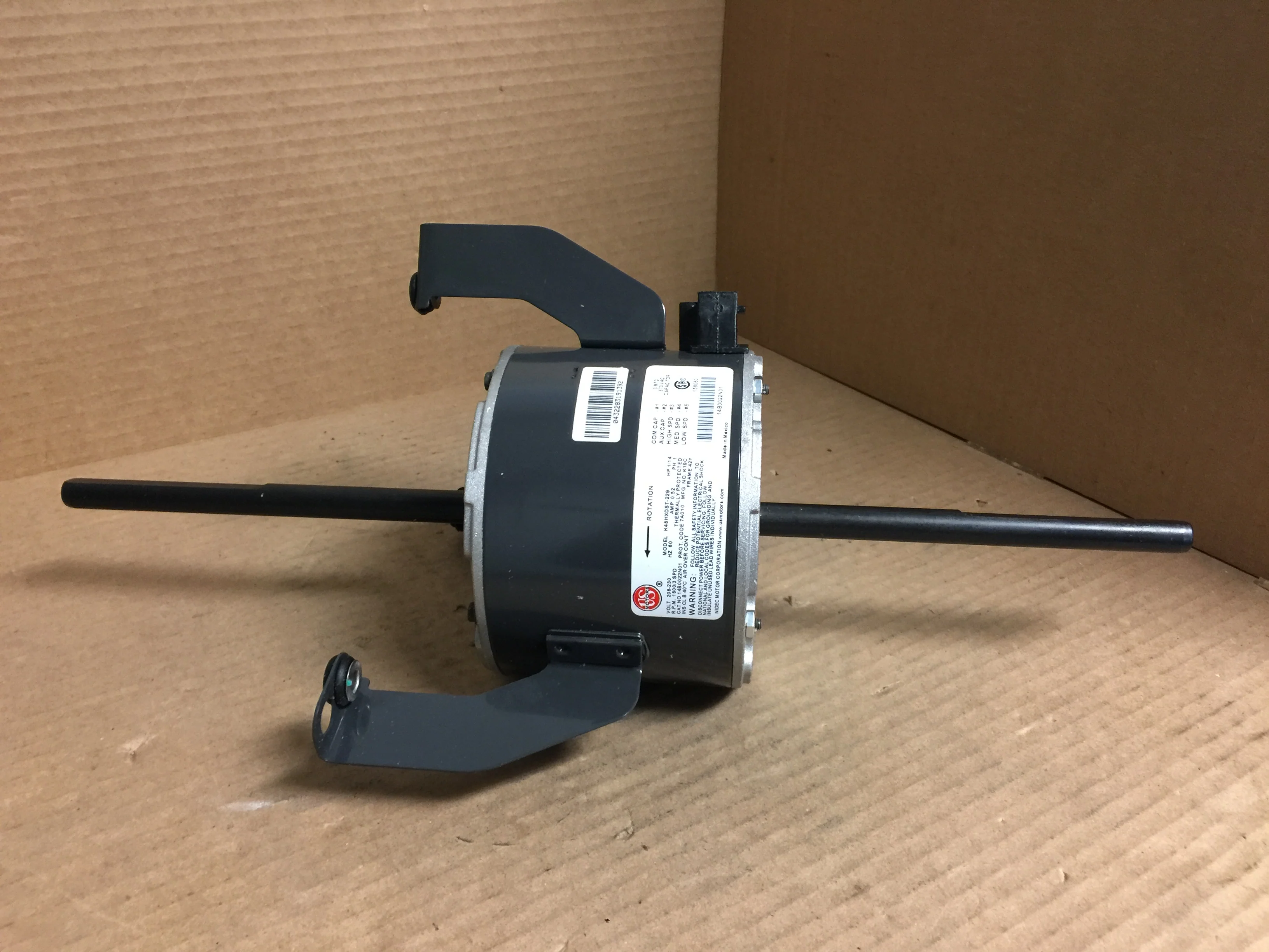 1/14HP PSC Fan Motor; 208-230/60/1, RPM 1600, 3 Speed, Double Shaft - Image 2