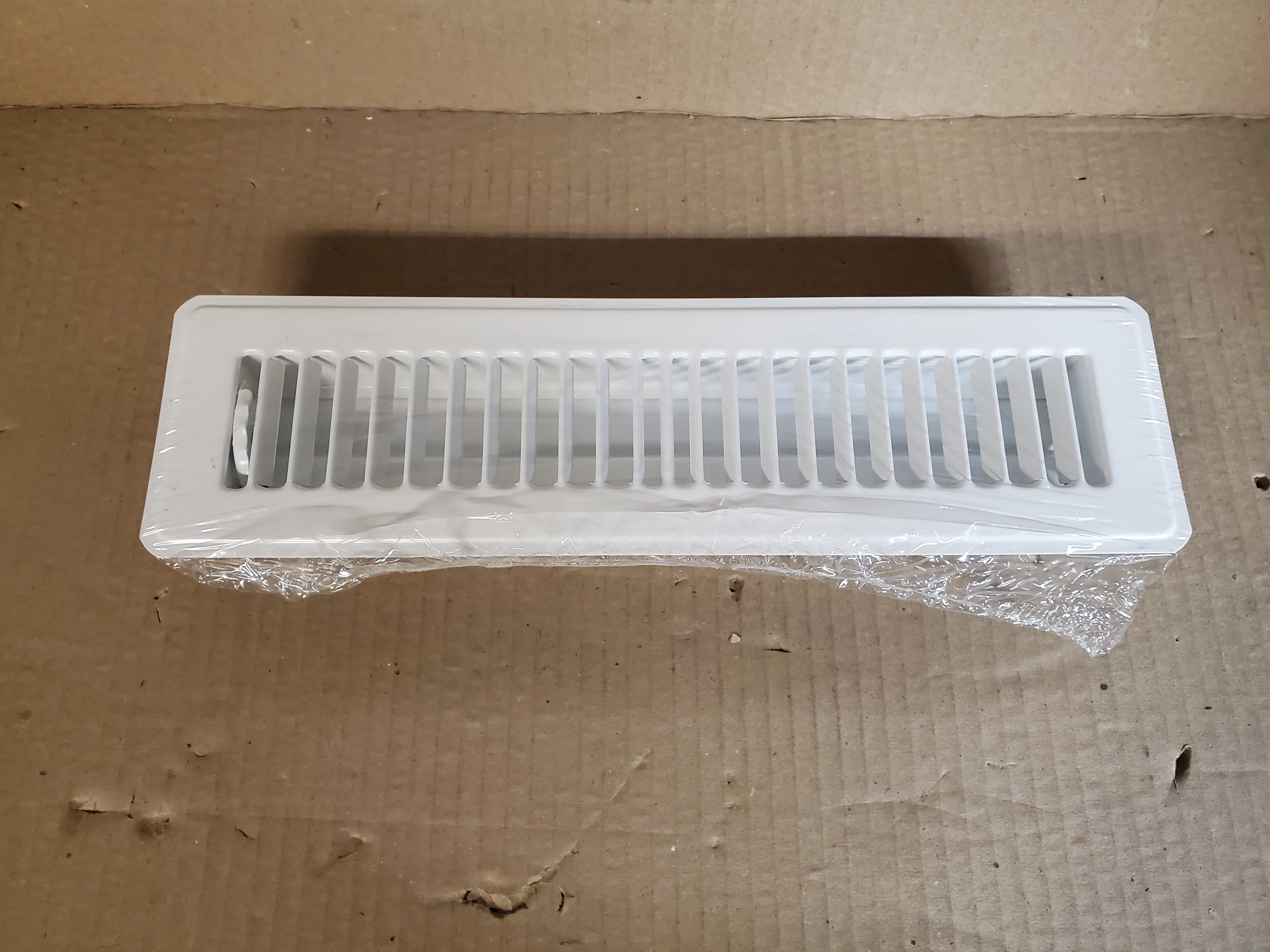 12 X 2 WHITE STEEL STAMPED FLOOR REGISTER/W TOE OPERATED LOUVER DAMPER