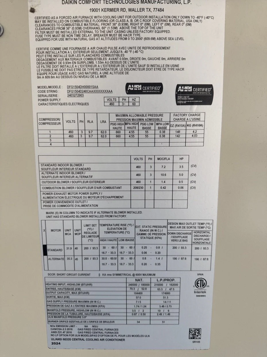 12.5 Ton Two-Stage Convertible Natural Gas/Electric Packaged Unit, 11 EER, 460/60/3, R410A - Image 5