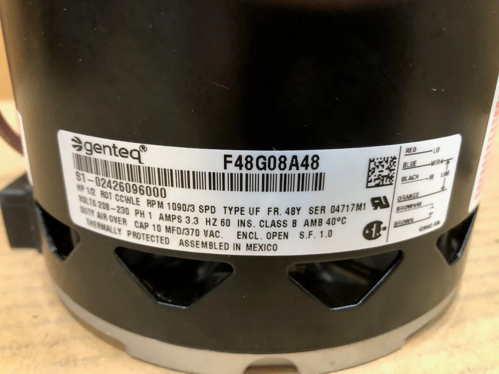 1/2 HP Condenser Fan Motor; 208-230/60/1, 1090 RPM, 3 Speed - Image 3