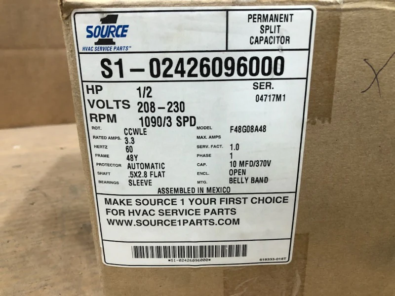 1/2 HP Condenser Fan Motor; 208-230/60/1, 1090 RPM, 3 Speed - Image 4