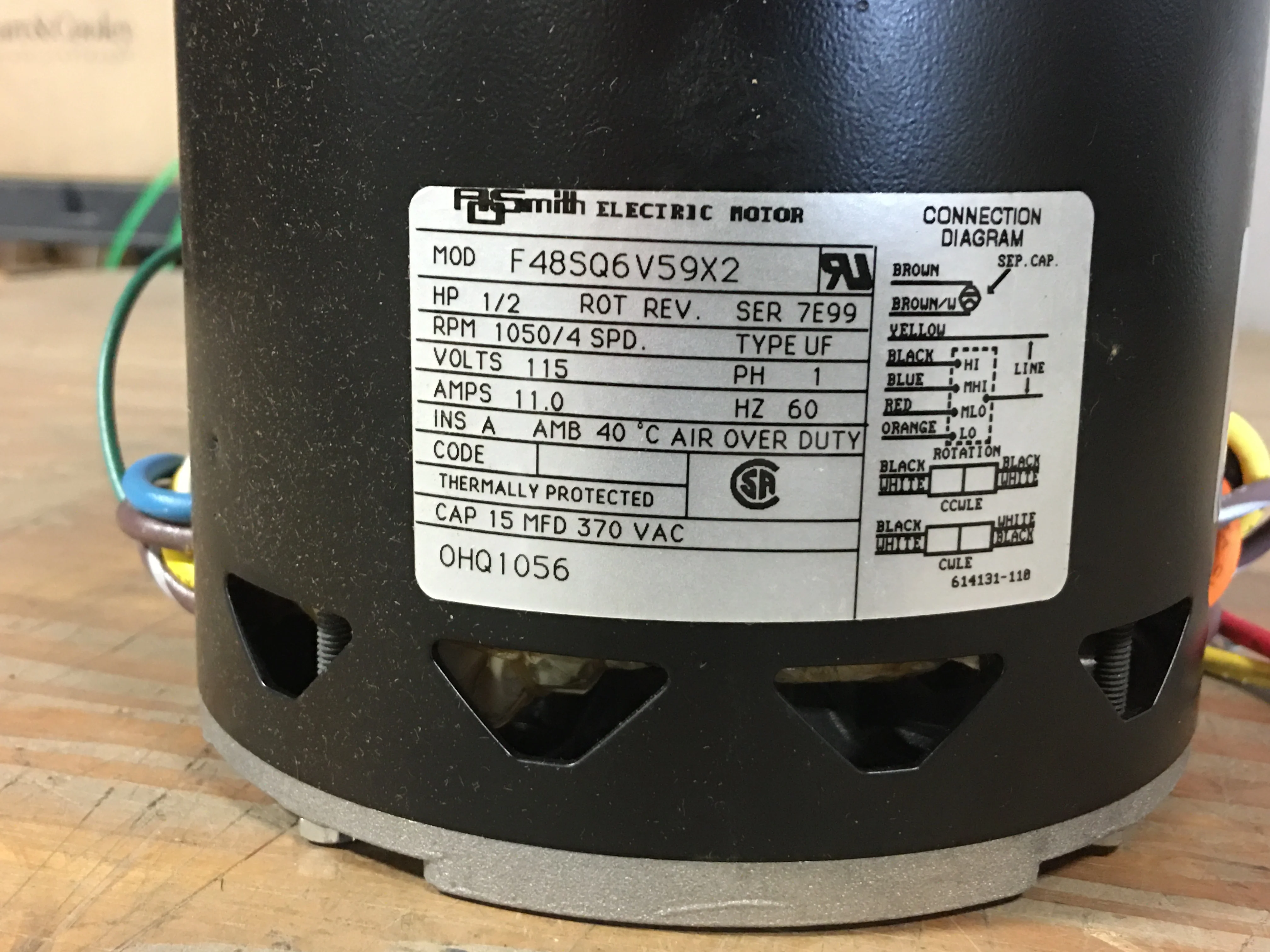 1/2 HP ELECTRIC BLOWER MOTOR 115/60/1 1050RPM 4SPEED - Image 4