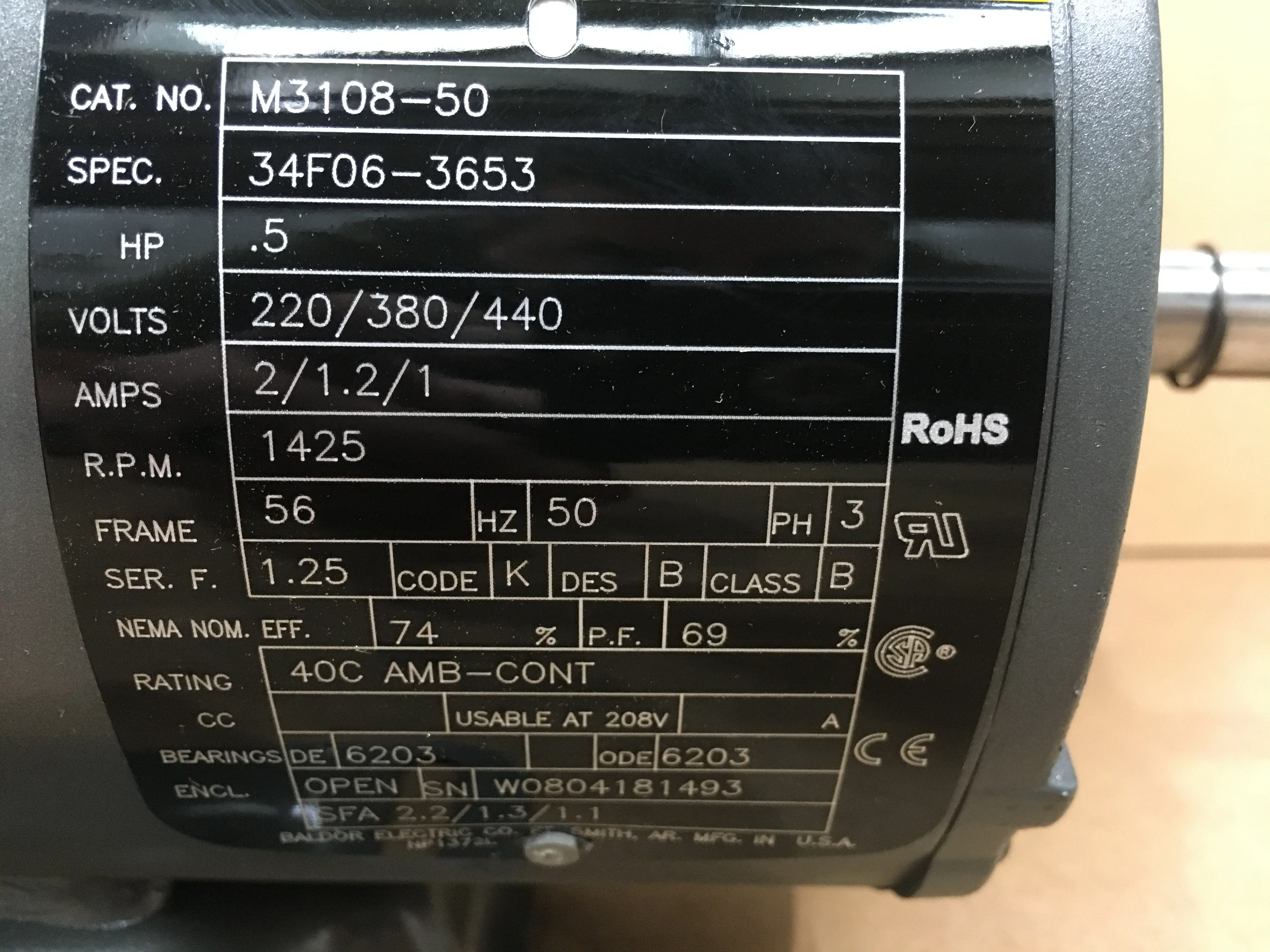 1/2 HP Industrial Motor 220-380-440/50/3 1425 RPM 1 Speed - Image 4