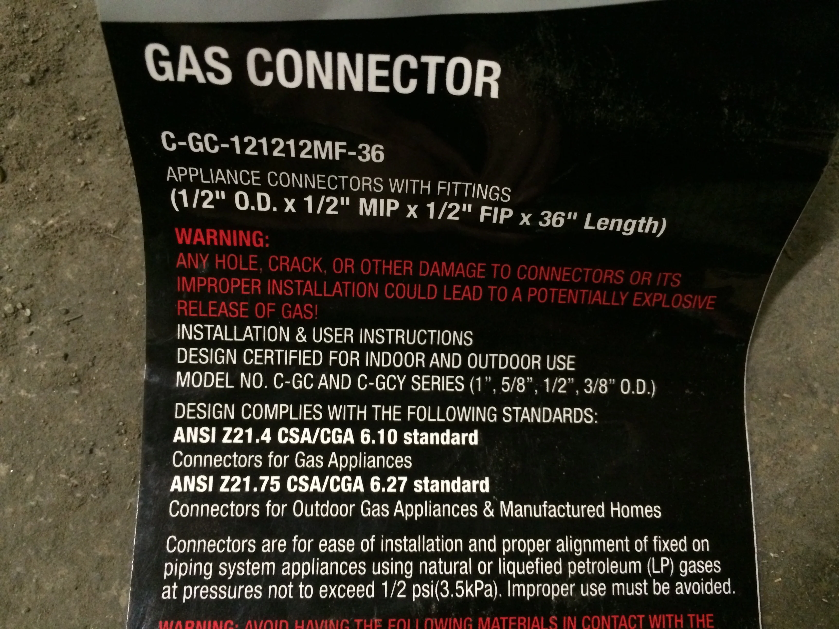 1/2"OD X 1/2"MIP X 1/2"FIP X 36" Gas Connector w/Fittings - Image 5