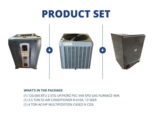 120,000 BTU Up/Horz Gas Furnace 96%, 3.5 Ton SS AC R-410A 13 SEER and 4 Ton AC/HP Multi Cased N Coil