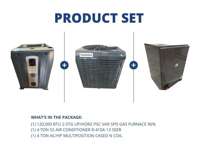 120,000 BTU Up/Horz Gas Furnace 96%, 4 Ton SS AC R-410A 13 SEER with 4 Ton AC/HP Multi Cased N Coil