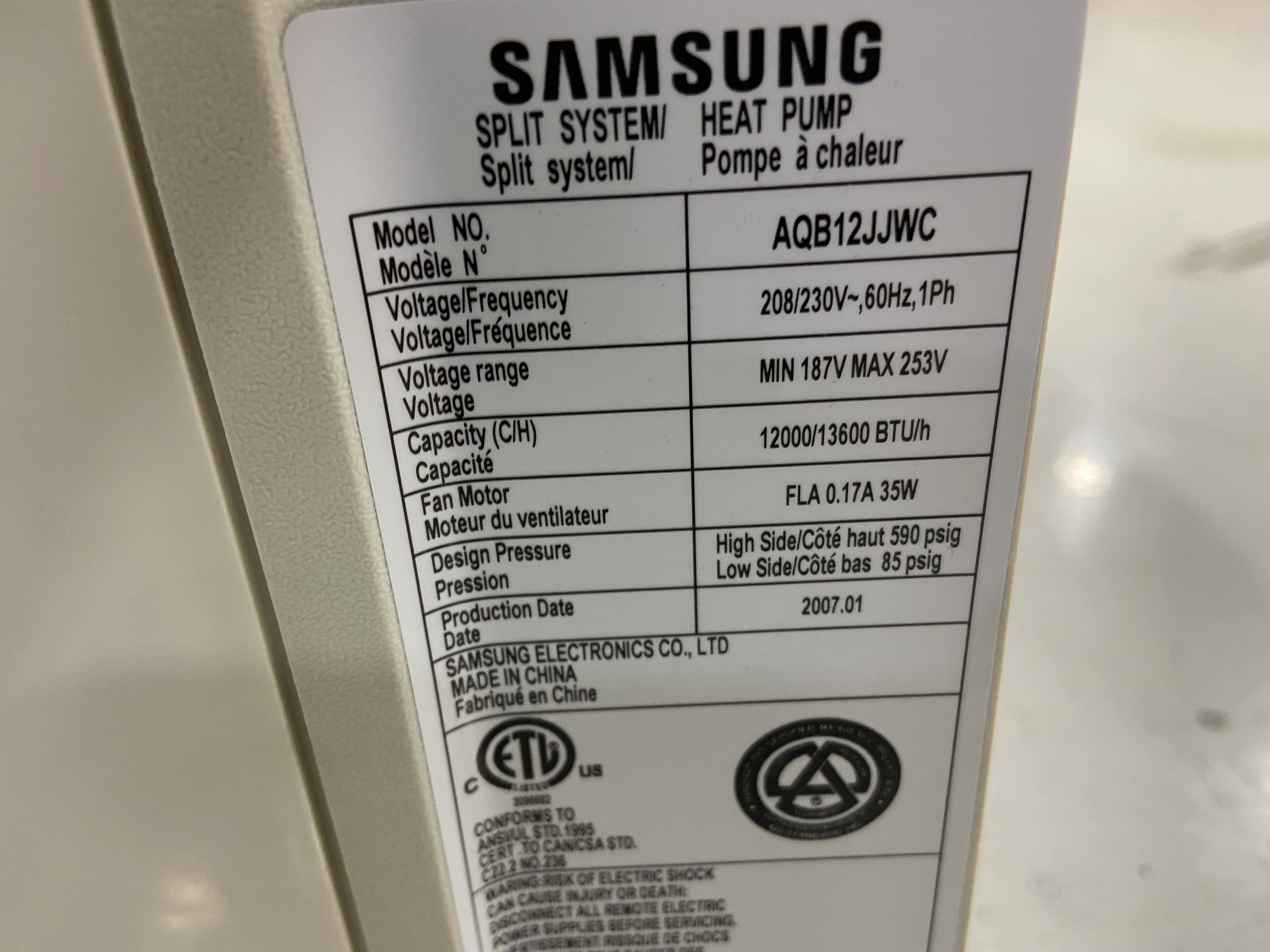12000 BTU Indoor Inverter Mini Split Heat Pump 19 SEER 208-230/60/1 R-410A - Image 5
