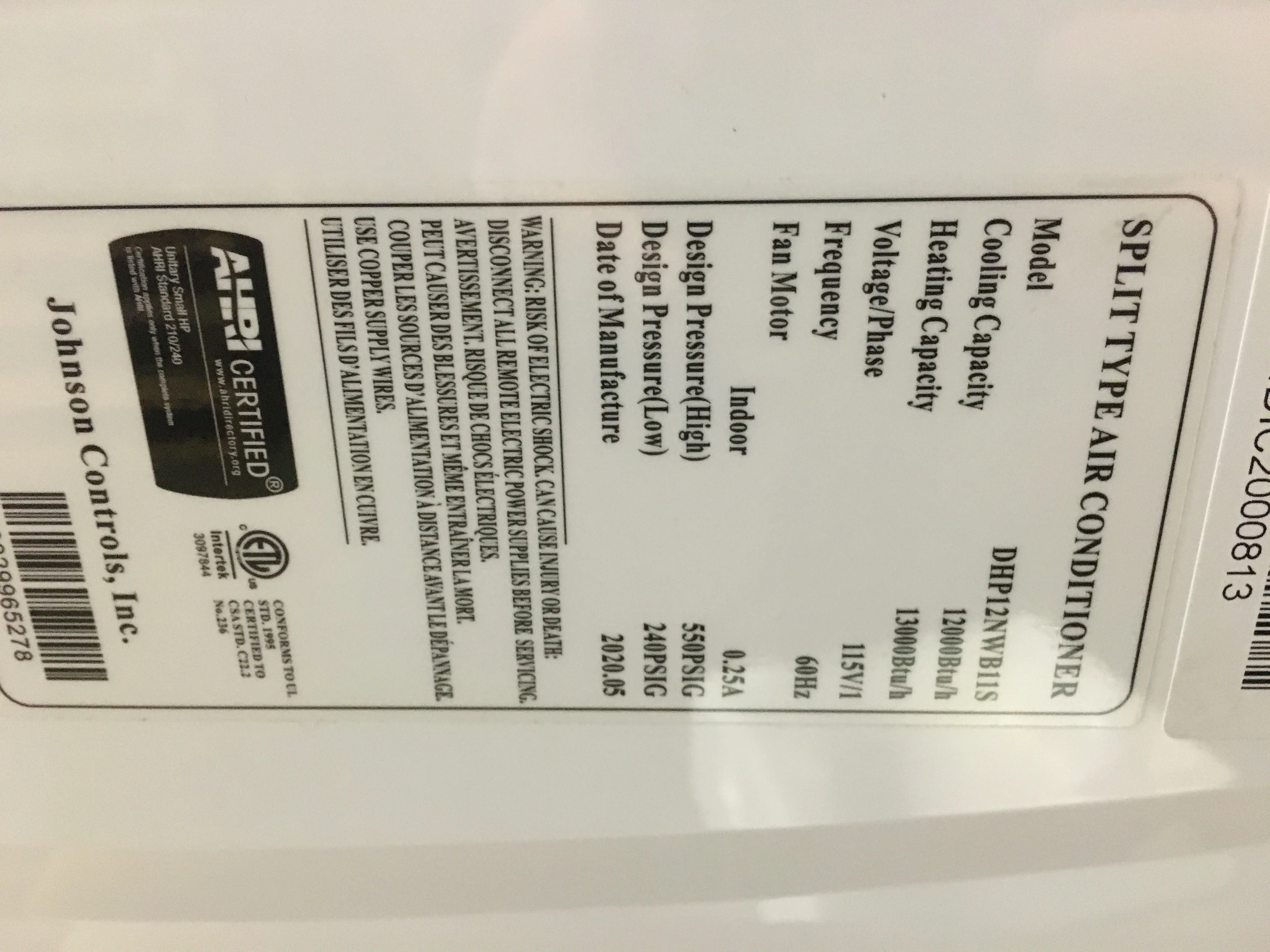 12,000 Btu Single Zone Indoor Heat Pump Mini Split Unit, 16 Seer 115/60/1 R410A - Image 5
