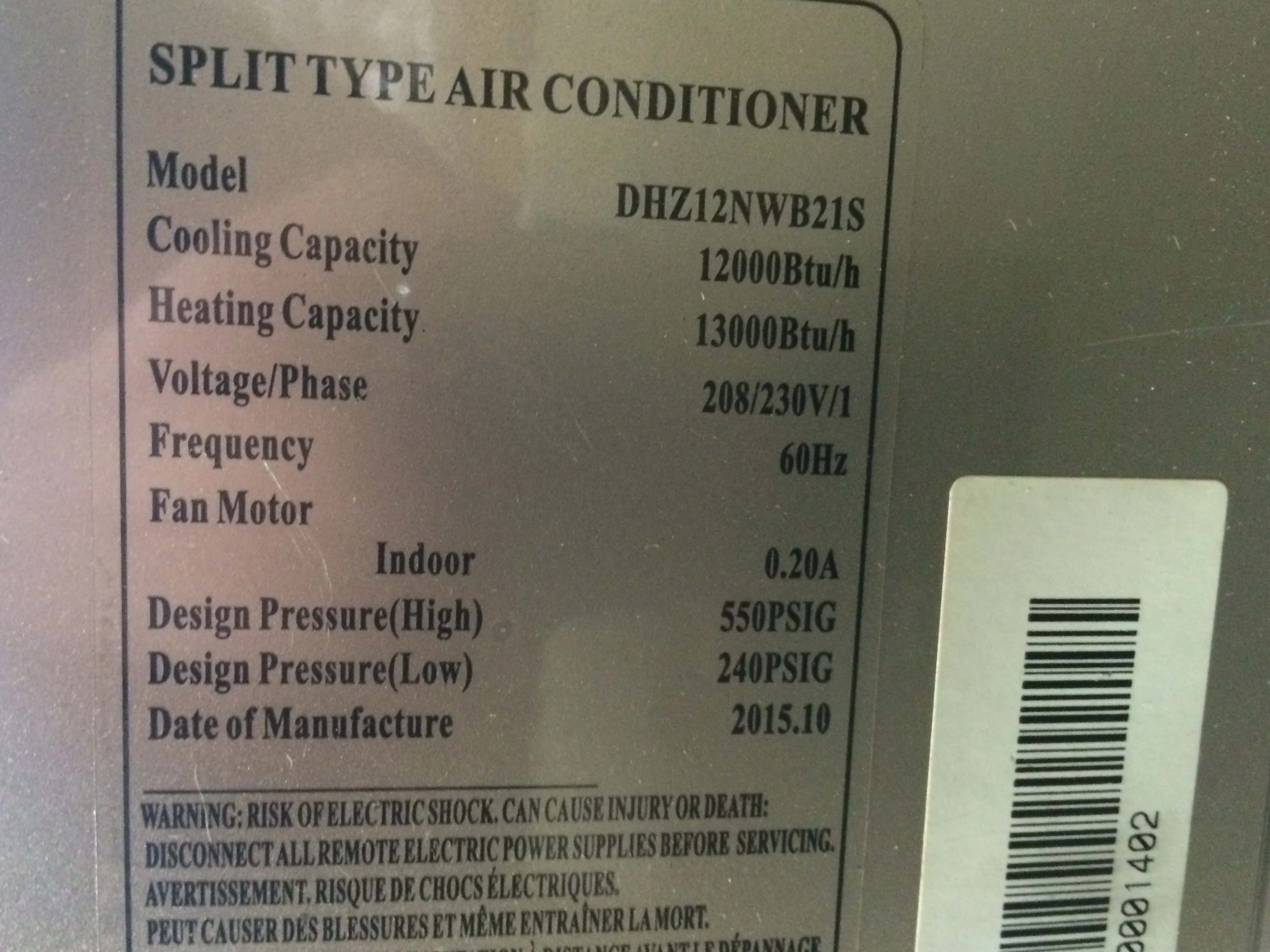 12,000 Btu Single Zone Wall Mounted Indoor Mini-Split Heat Pump Unit, 23 Seer 208-230/60/1 R-410A - Image 2