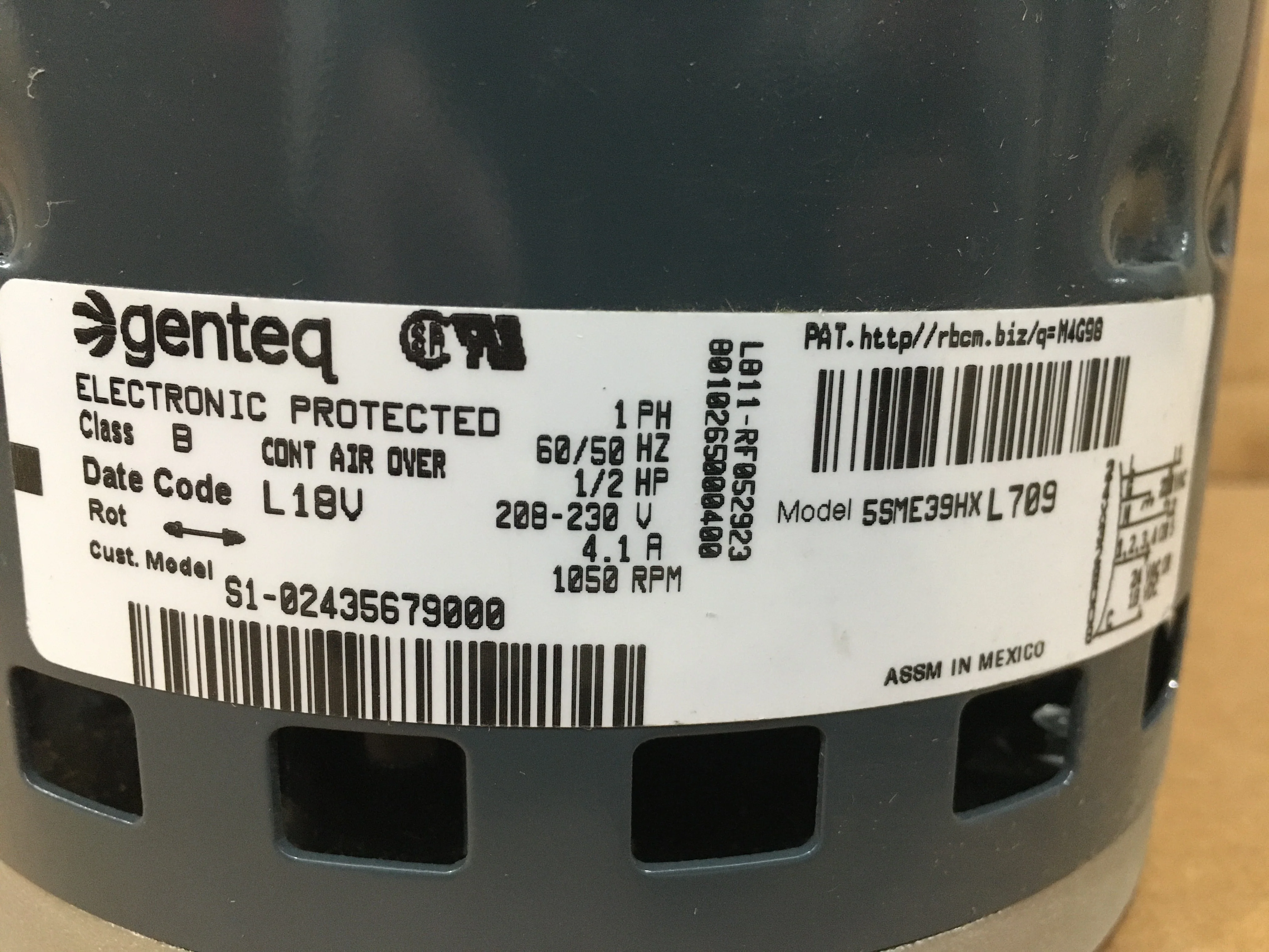 1/2HP ECM Direct Drive Blower Motor 208-230/50-60/1 RPM:1050/Variable Speed - Image 4