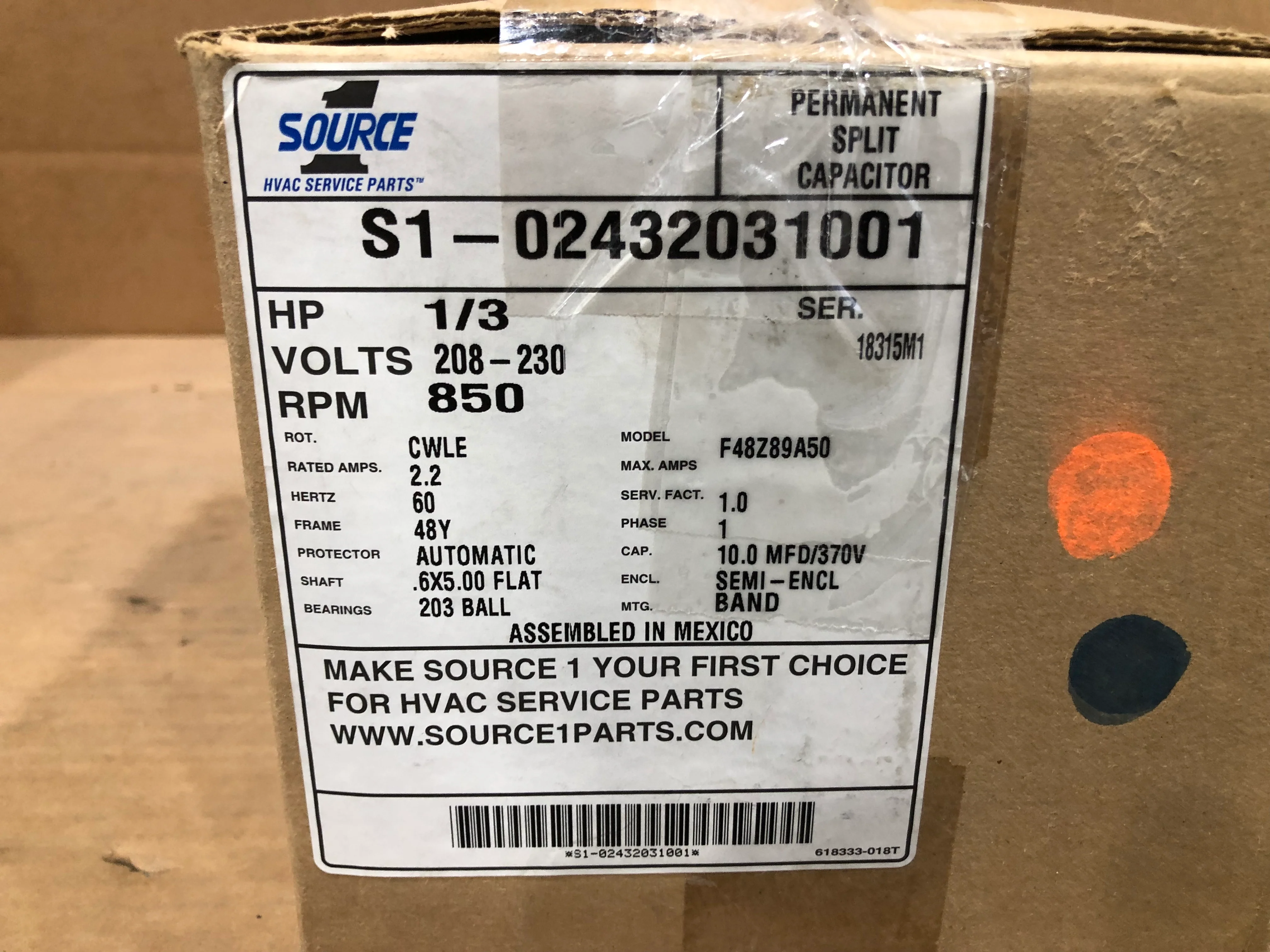 1/3 HP Condenser Fan Motor With Rain Shield And Terminal Block 208-230/60/1 850 RPM 1 Speed - Image 4