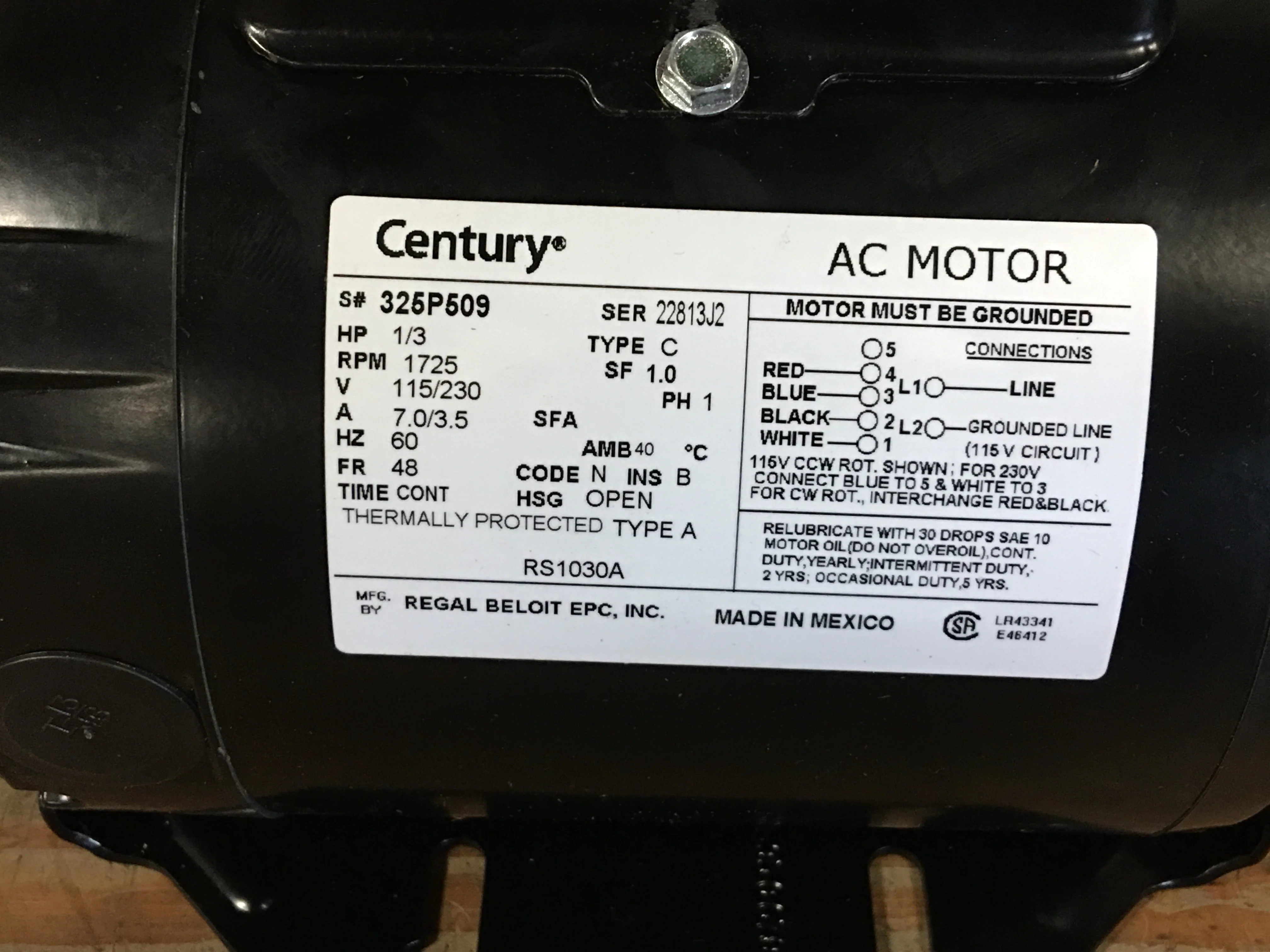 1/3 HP Electric Motor 115-230/60/1 1725RPM - Image 4