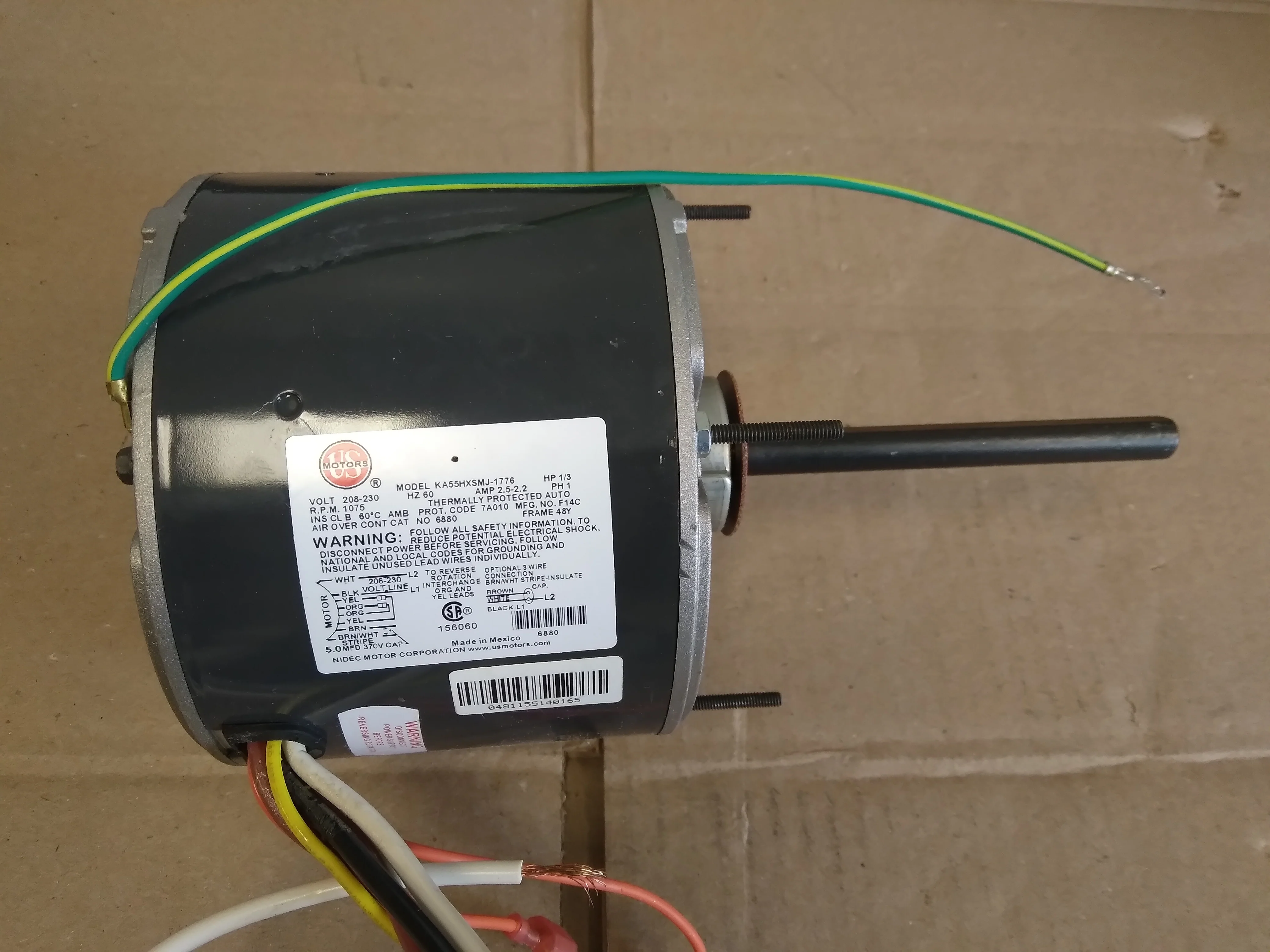 1/3 HP Reversible Single Shaft Electric Motor 208-230/60/1 1075 RPM 2.2-2.5 Amps - Image 4