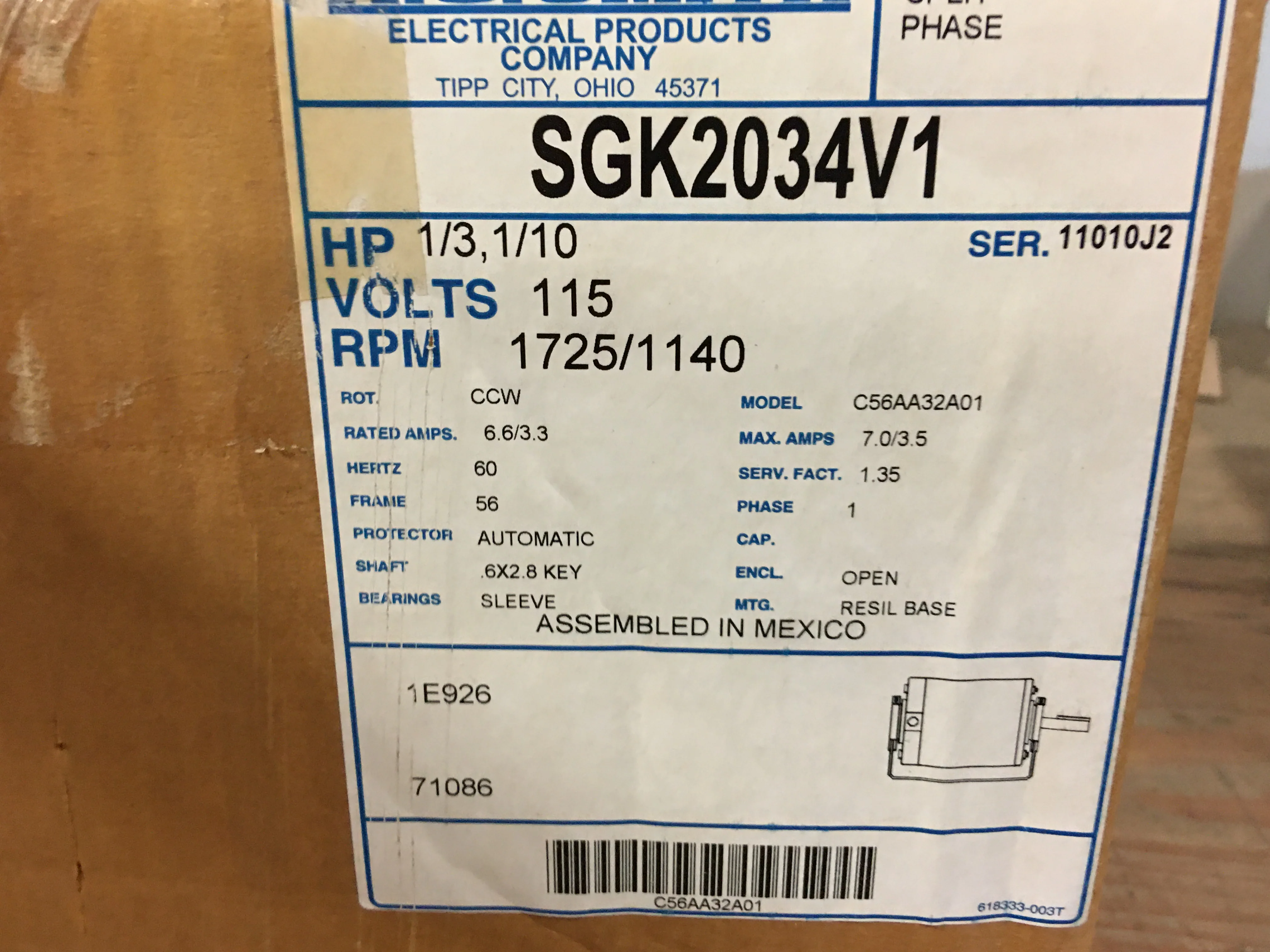1/3-1/10 HP Electric AC Motor 115/60/1 1725/1140RPM - Image 5