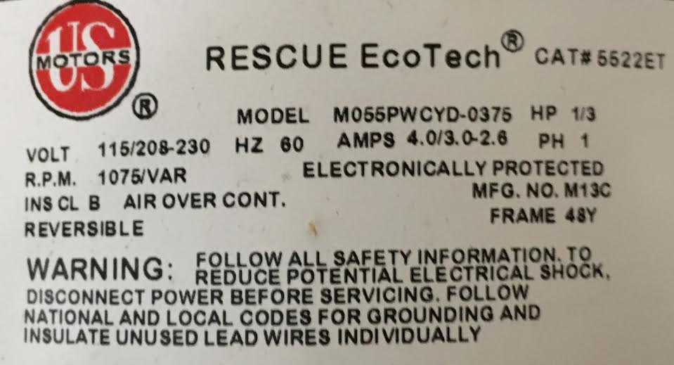 1/3,1/4,1/5 HP Rescue Ecotech Hi Eff ECM Blower Mtr 115/208-230/60/1 RPM 1075 Variable/5 Spds - Image 4
