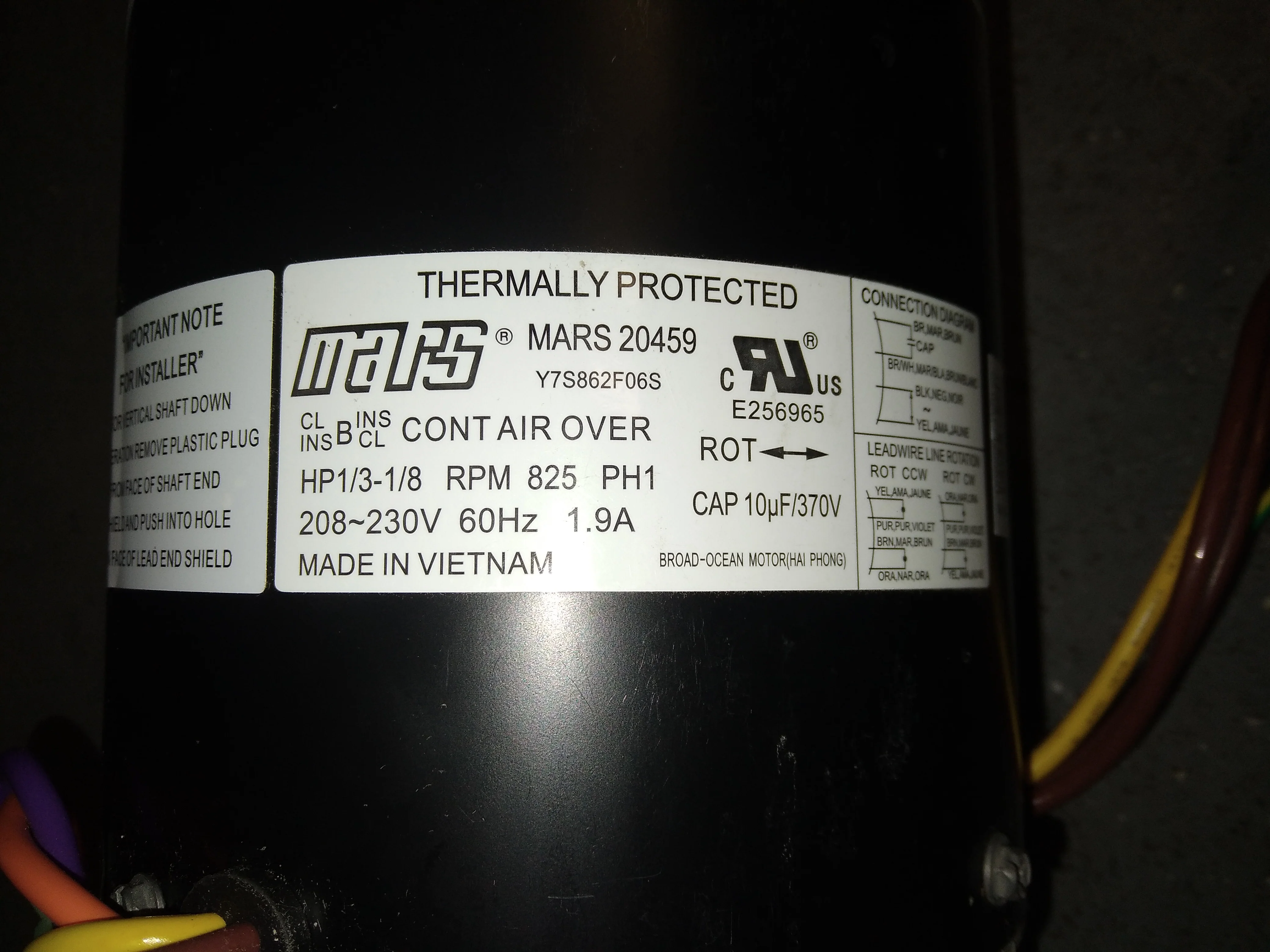1/3-1/8HP Condenser Fan Motor, 208-230/60/1 - Image 6