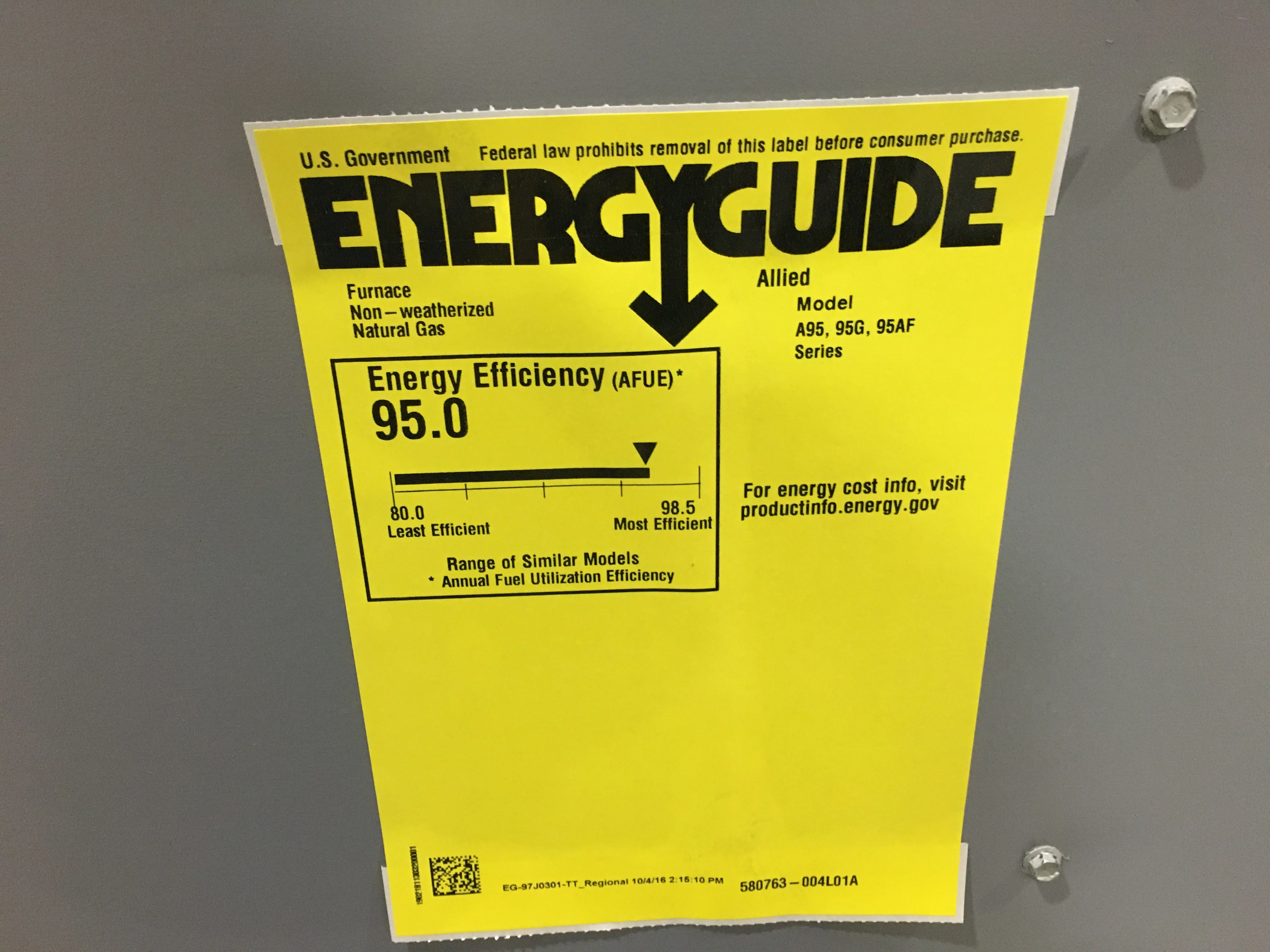 132,000 BTU SINGLE-STAGE UPFLOW/HORIZONTAL PSC MULTI SPEED GAS FURNACE 95% AFUE 120/60/1 CFM: 2000 - Image 8