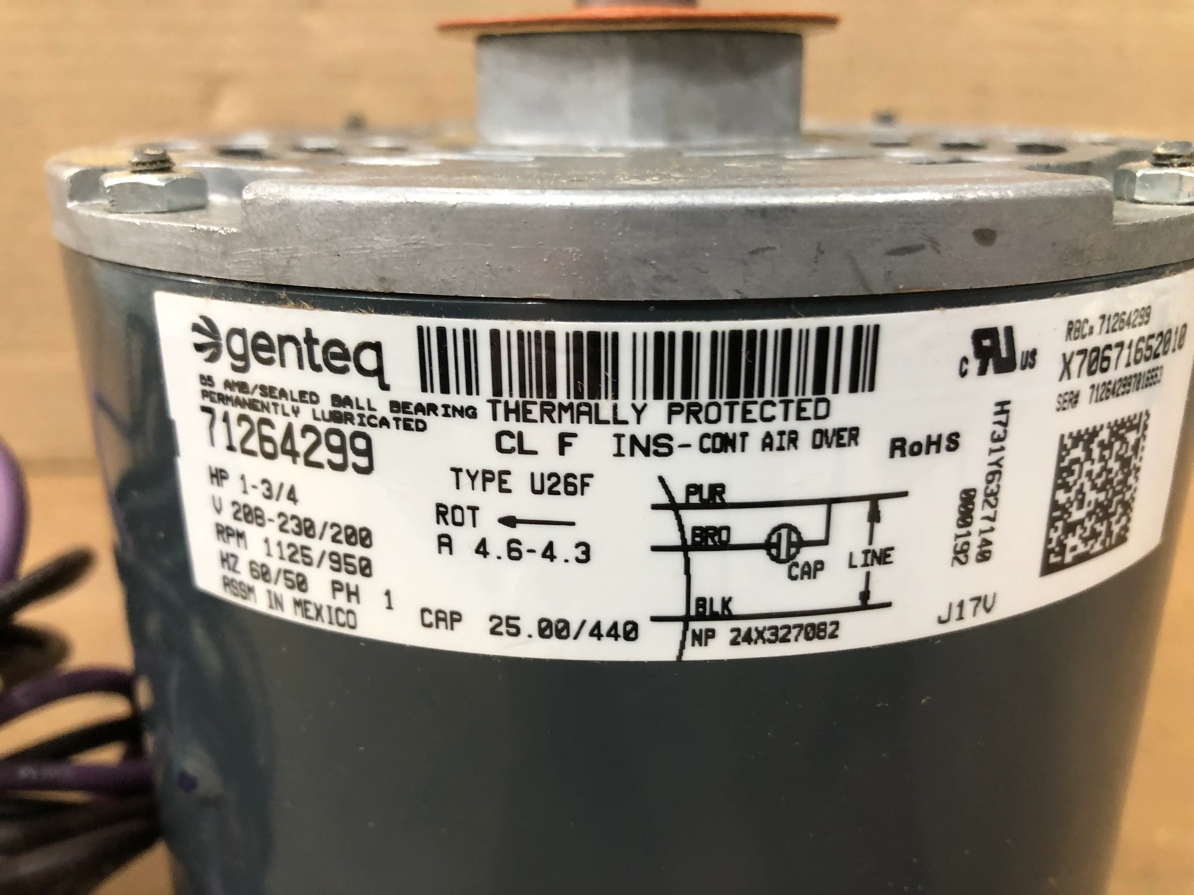 1-3/4 HP Blower Motor 208-230/50-60/1 RPM 1125-950/2 Speeds - Image 3