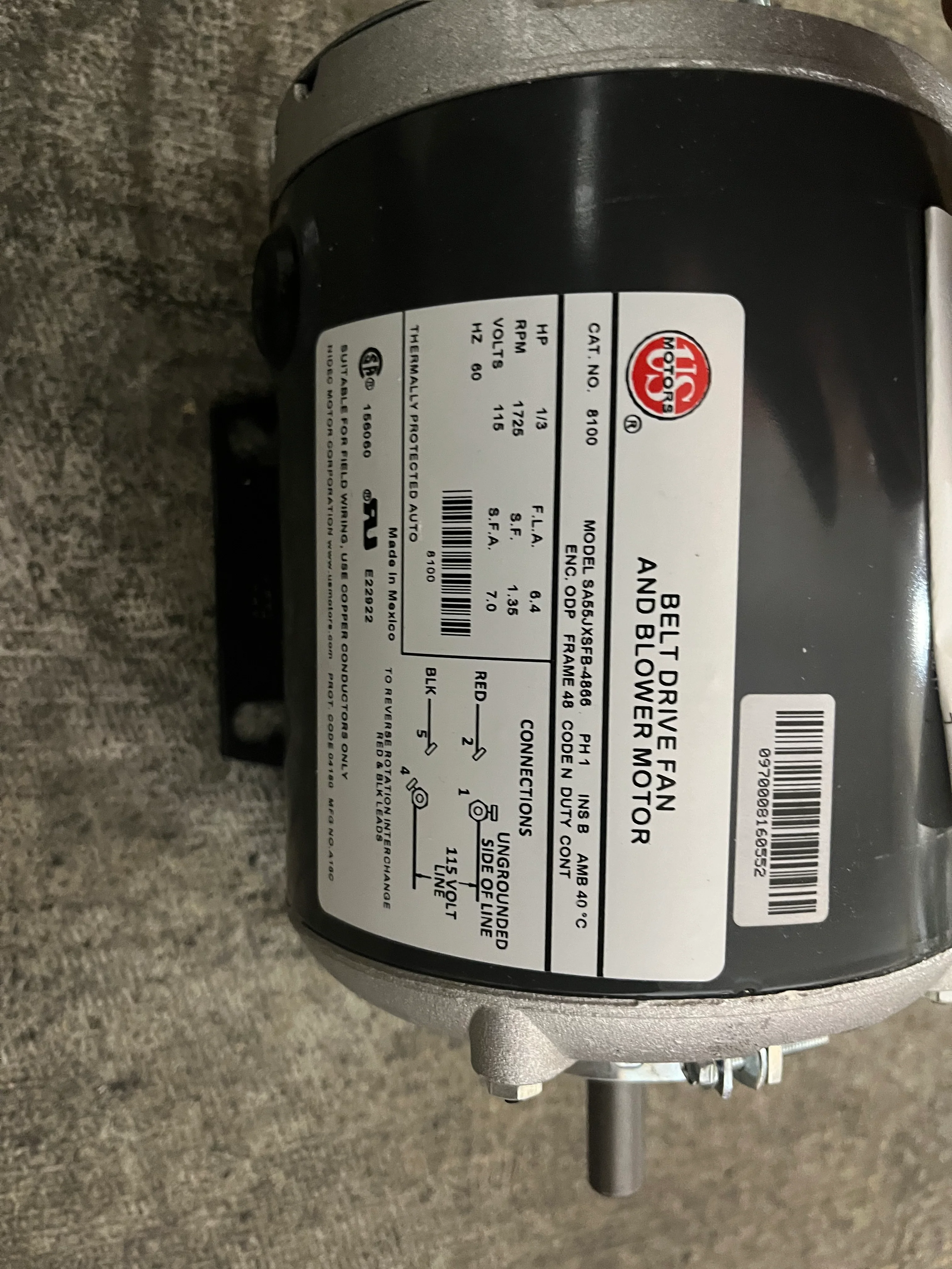 1/3 HP Belt Drive Fan/Blower Motor Split-Phase 115/60/1 RPM:1725/1-Speed - Image 4