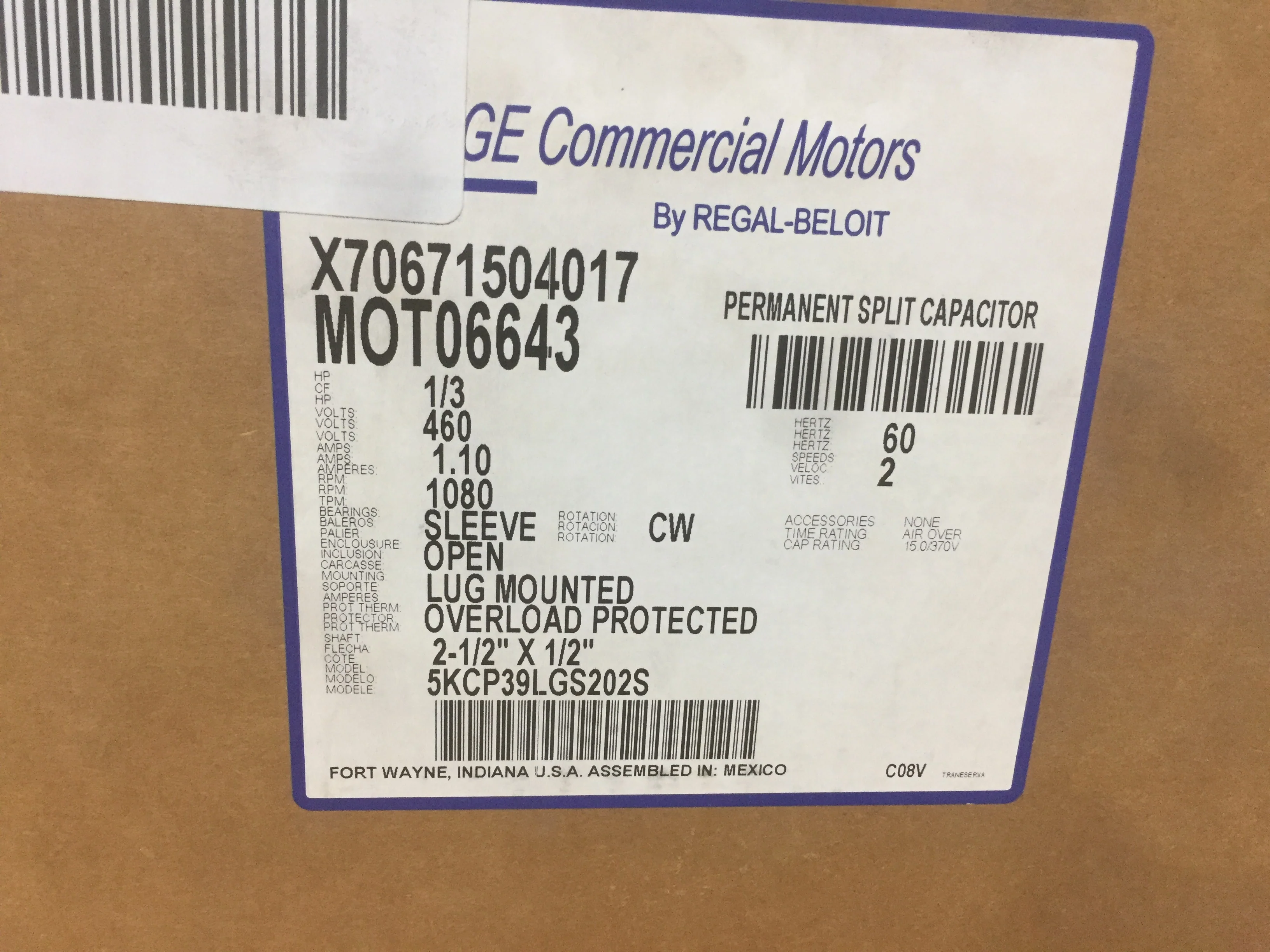 1/3HP Direct Drive Blower Motor 460/60/1 RPM:1080/3-Speed - Image 4