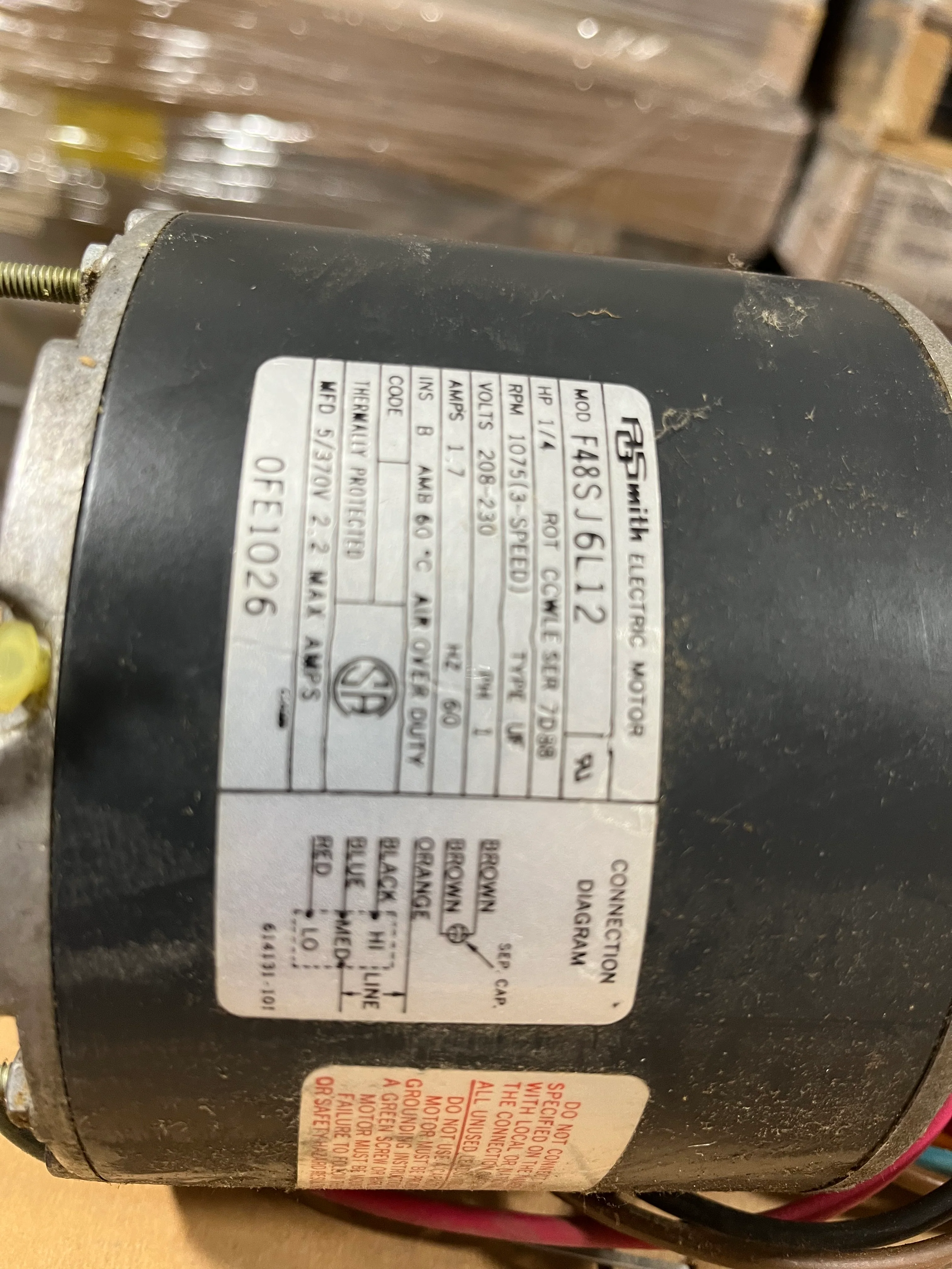 1/4 HP Air Conditioner Motor 208-230/60/1 - Image 2