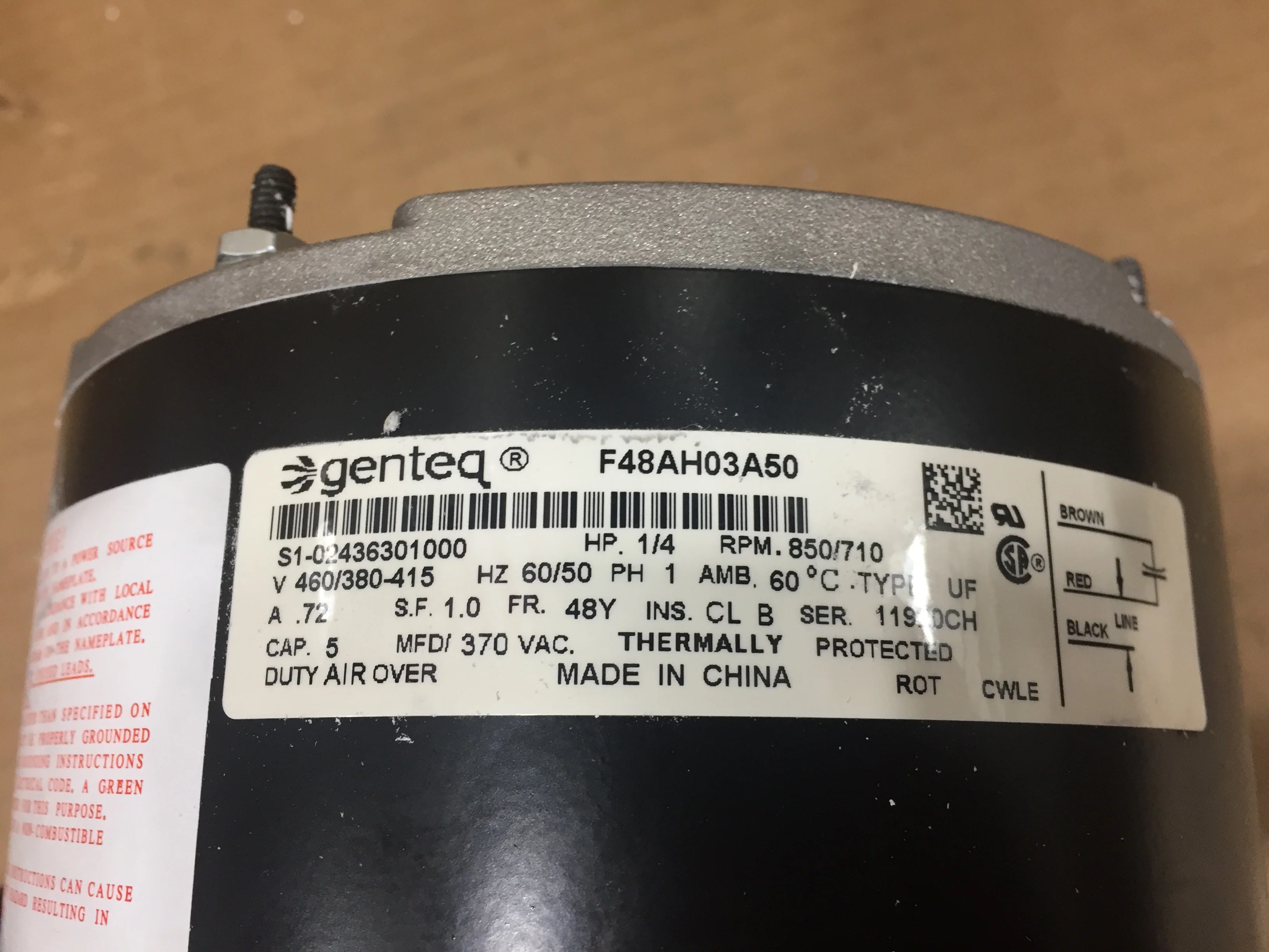 1/4 HP Blower Motor 460/380-415/50-60/1 850/710 RPM 2 Speed - Image 4